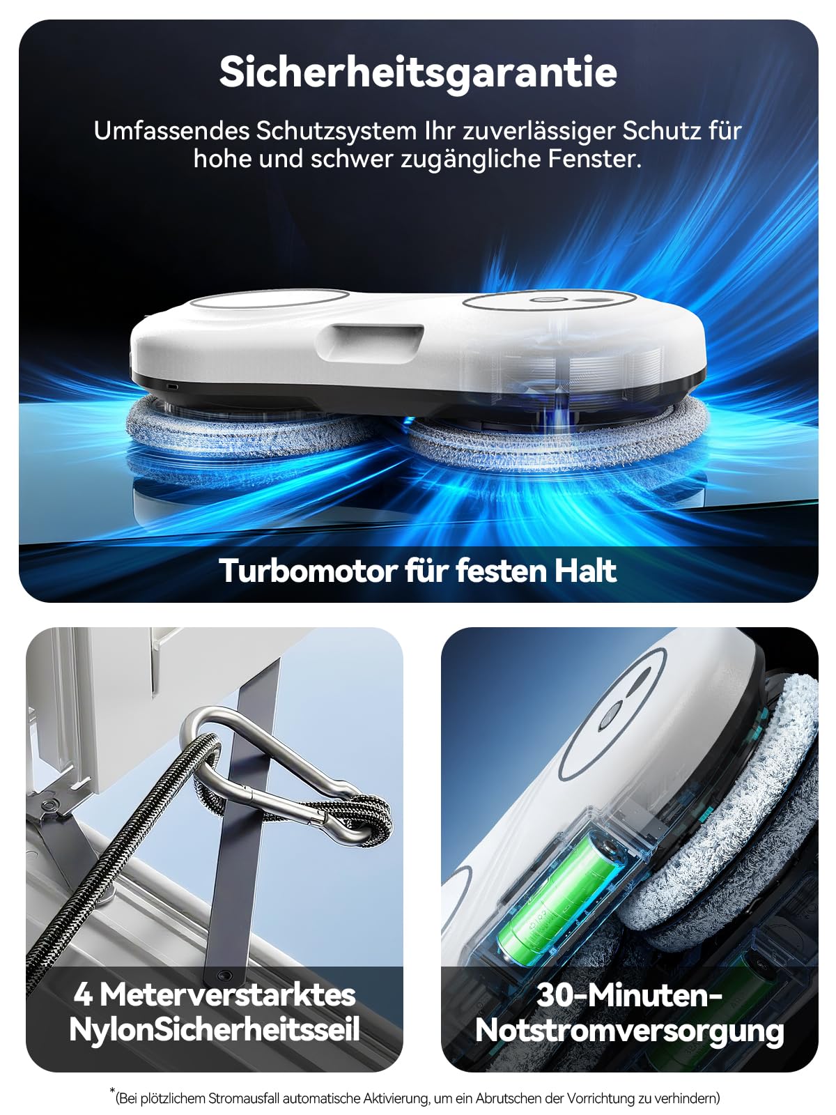 Keero Fensterputzroboter, 7000 Pa Saugkraft, Elektrischer Fensterreiniger Roboter mit Turbinenmotor, Doppelhelix-Reinigung, Ultradünn, Window Cleaning Robot, 10 Reinigungstücher, Modell WD12D