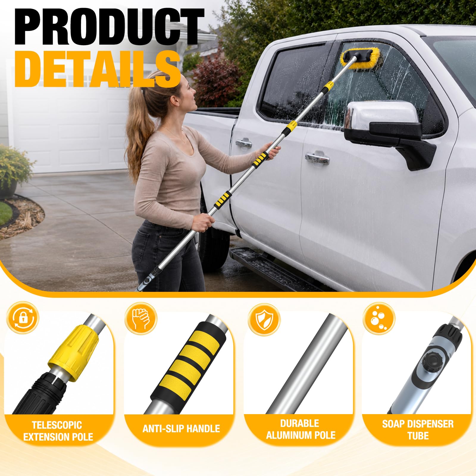 LAANPOLE Cepillo para Lavar Autos con Mango Largo 3,6m