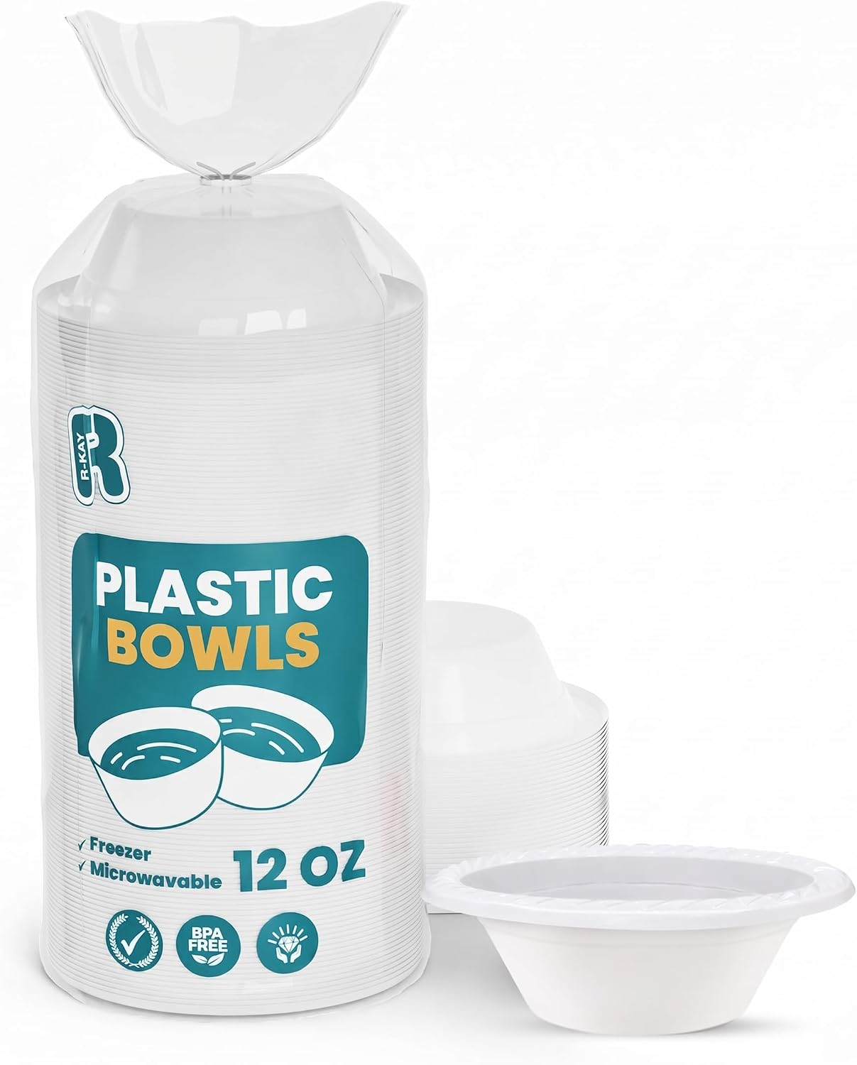 R-kay Plastic Bowls - 100 Count Microwavable Disposable Bowls - Strong Heavy Duty And Sturdy White Plastic Bowls Disposable (5 OZ, 100)