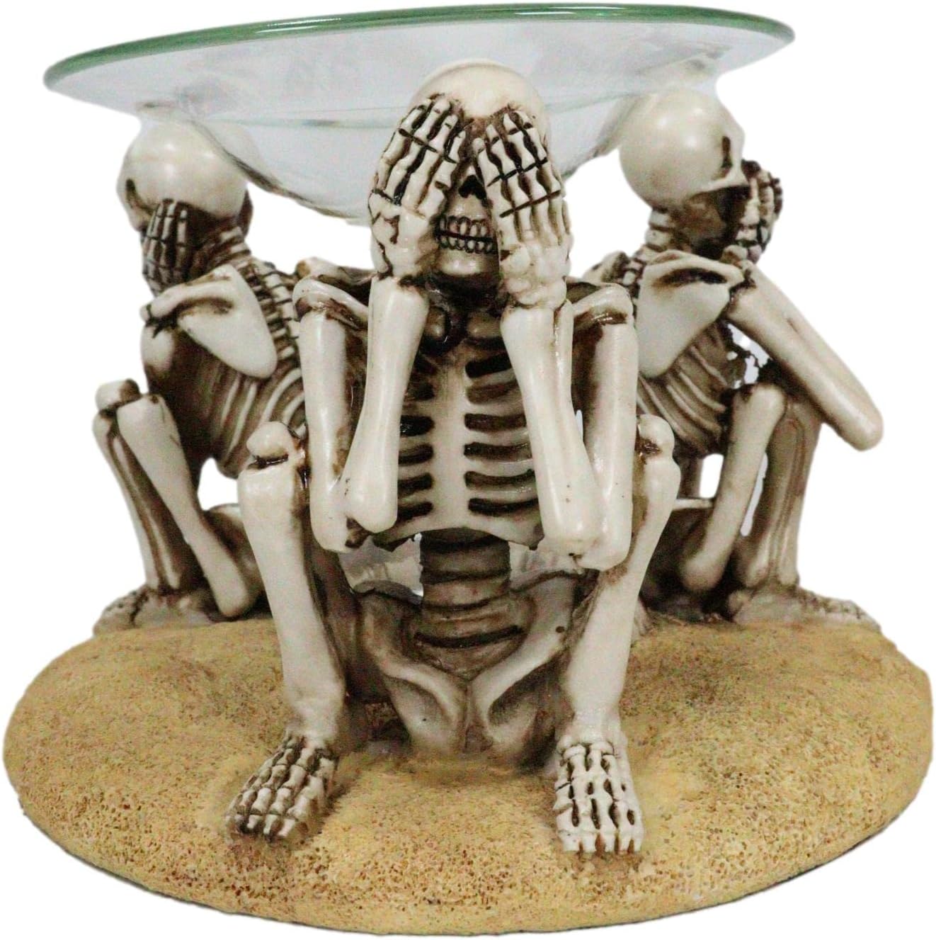 Ebros Gift Whimsical Funny Macabre See Hear Speak No Evil Skeletons Candle Heat Oil Burner Tart Warmer Aroma Scent Figurine Home Fragrance Decorative Ossuary Skulls Skeletons Aromatherapy Accessory
