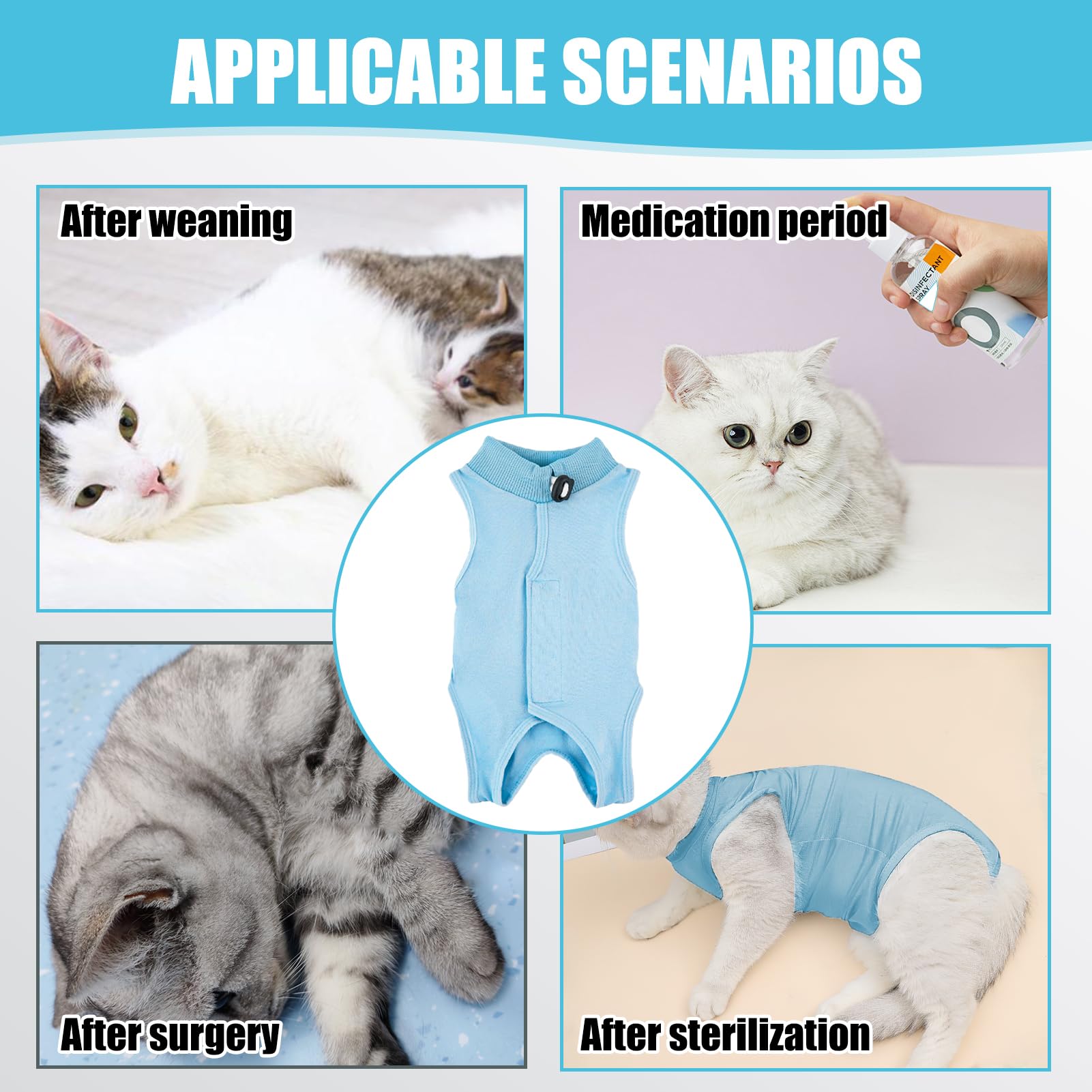 Plimbin Cat Recovery Suit Post Surgery Bodysuit for Cats Anti-Lick Pet Vest for Kitten Spaying Professional Recovery Suit for Abdominal Wounds or Skin Diseases (Blue - Image 4