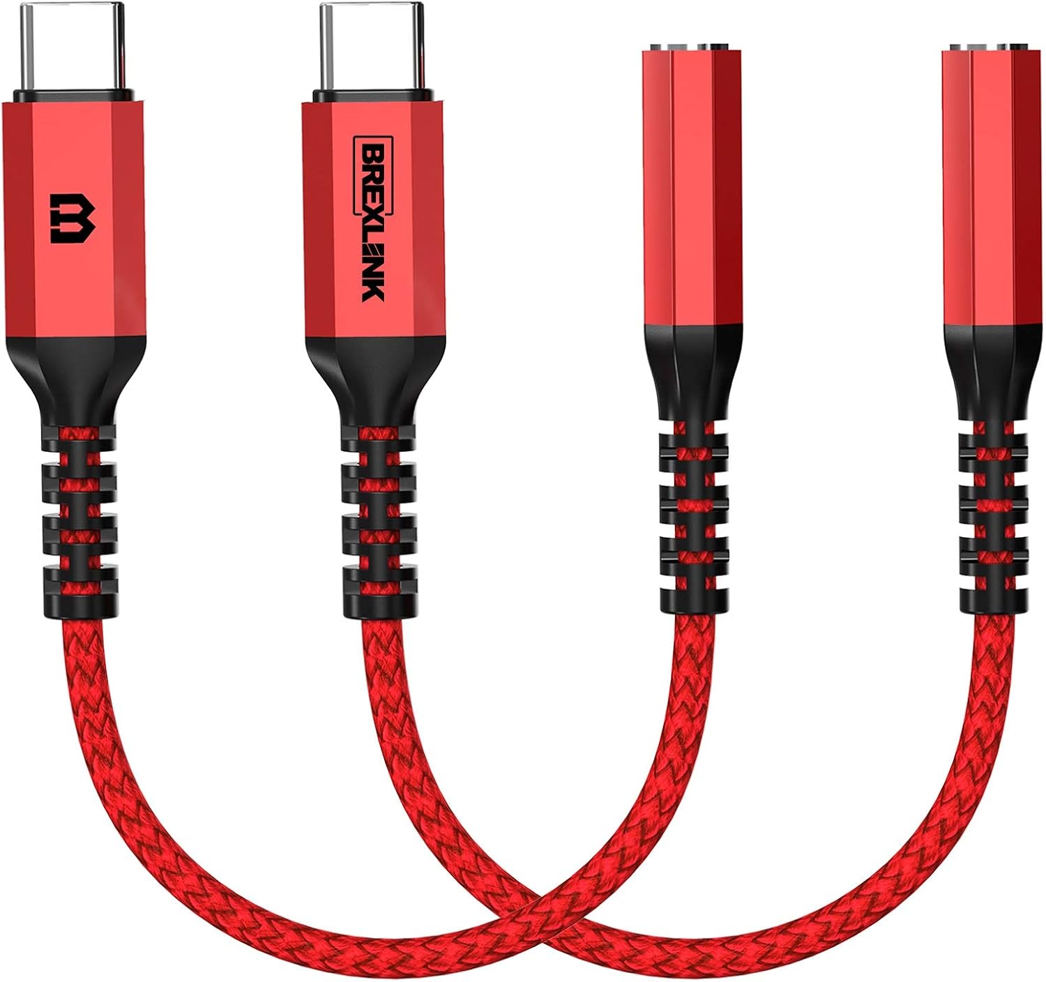 BrexLink USB Type C to 3.5mm Headphone Adapter (2 Pack), USB C to Female AUX Audio Jack Adapter Compatible with Samsung Galaxy S20 Ultra Note 20 10 S10 S9 Plus, Google Pixel 4 3 2XL (Red+Red)