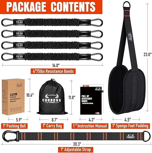 Miniatura 5 de Pull Up Assistance Bands, 300lbs Heavy Duty Resistance Bands for Pull Ups with Adjustable Height, Fabric Feet Rest & Knee Support, Strength Training