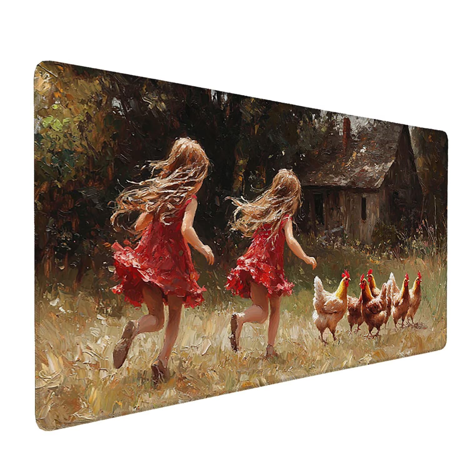 Tappetino per Mouse XXL 1200 x 600 mm Tappetino Mouse Gaming Grande, Mousepad con Base in Gomma Antiscivolo, Tappeto per Tavolo da Gaming per Mouse e Tastiera, Accessori PC (Ragazza fattoria) H-646
