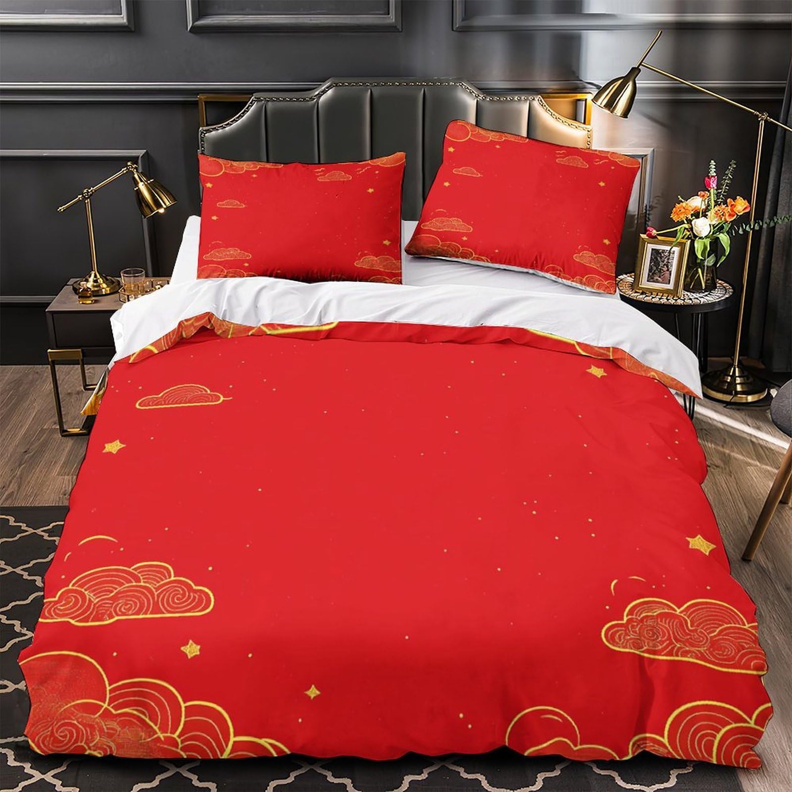 Housse de couette chinoise 135x200 parure de lit rouge
