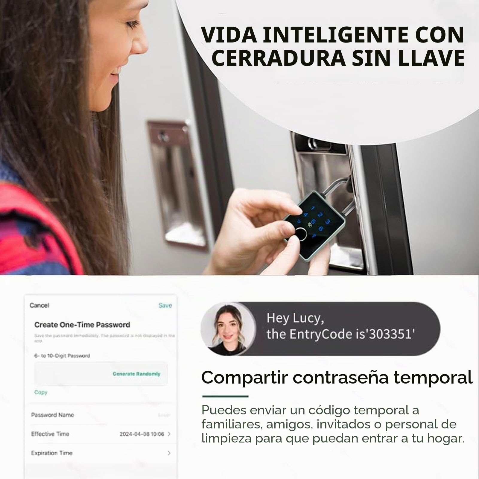 Candado de huellas dactilares, candado de contraseña, candado inteligente resistente con biométrico sin llave con APP desbloquear para gimnasio, taquilla, puertas (TT LOCK APP)