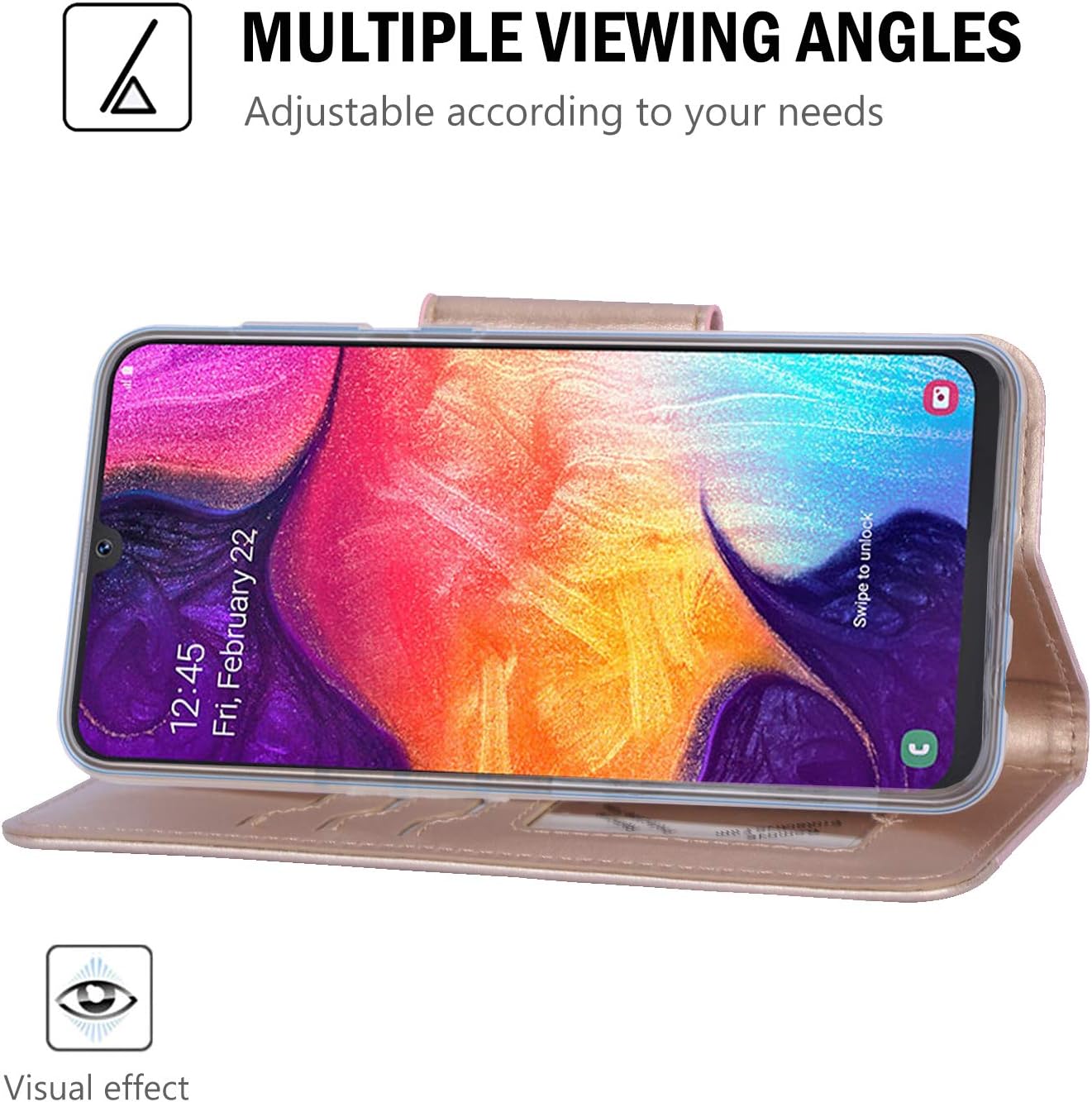 ProCase Galaxy A50 Wallet Case 2019, Flip Fold Kickstand Case with Card Holders Mirror Wristlet, Folding Stand Protective Book Case Cover for Galaxy A50 2019 Release -Pink