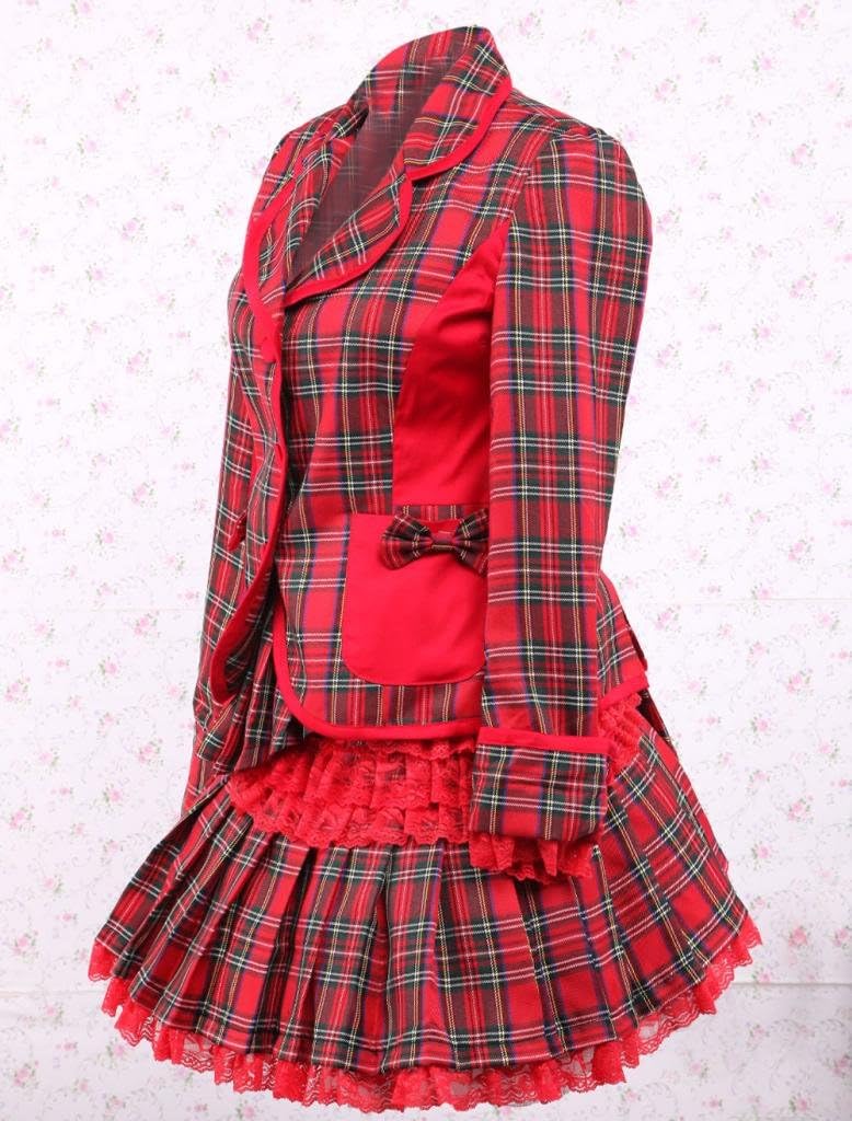 Hugme Cotton Red Gingham School Lolita Top and Skirt
