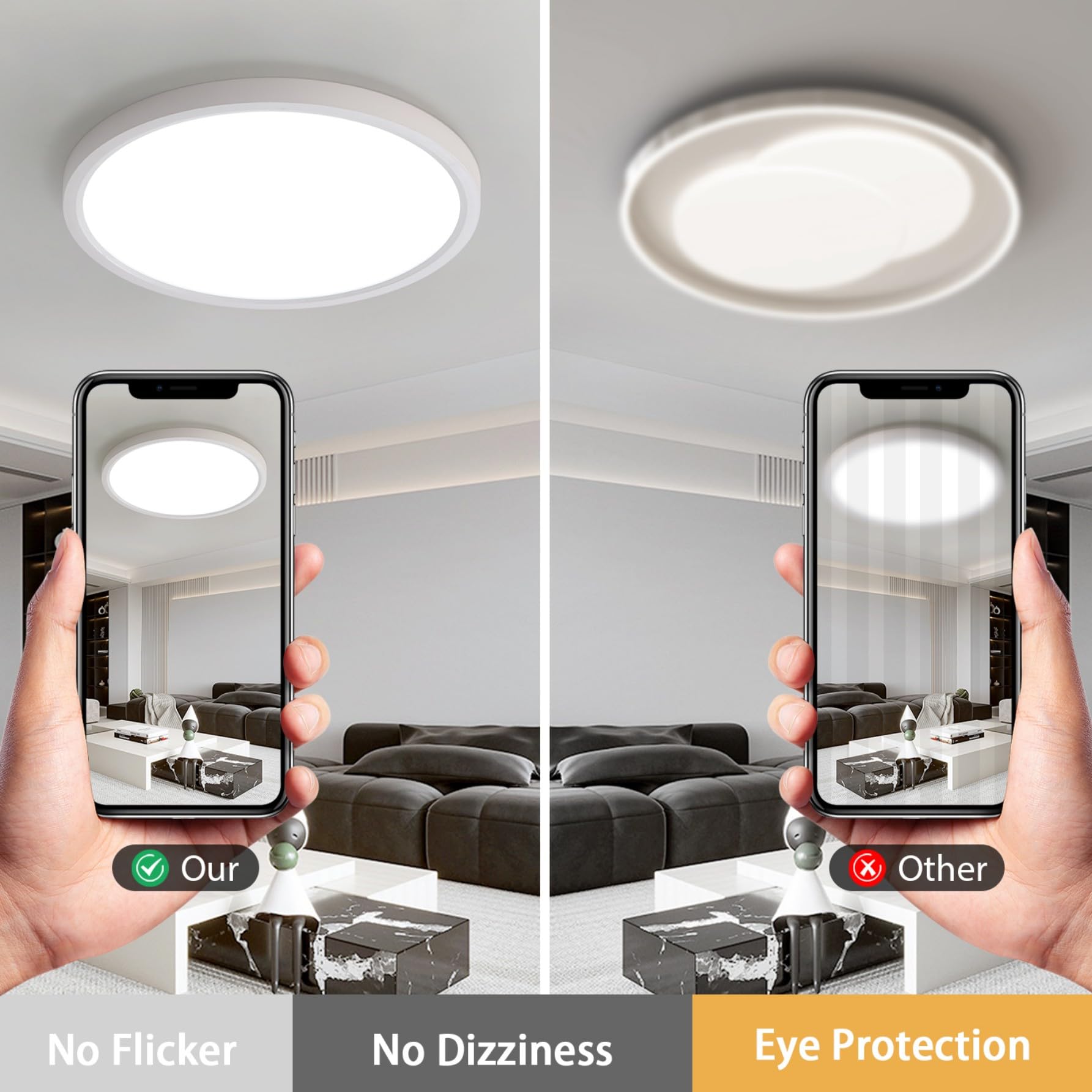 72W LED Deckenleuchte 60CM Rund Weiß Deckenlampe Dimmbar mit Fernbedienung | 3000-6500K Speicherfunktion Rund Deckenleuchten Ultra Dünn 2.5CM Ideal für Wohnzimmer Schlafzimmer Küch Arbeitszimmer