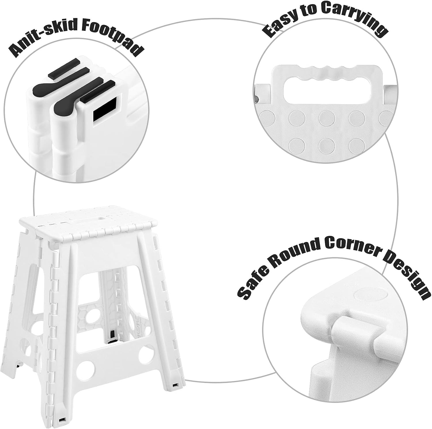 Topfun Folding Step Stool, 18 inch Non-Slip Footstool for Adults or Kids, Sturdy Safe Enough, Holds up to 300 Lb, Foldable Step Stools Storage/Open Easy, for Kitchen,Toilet,Office,RV