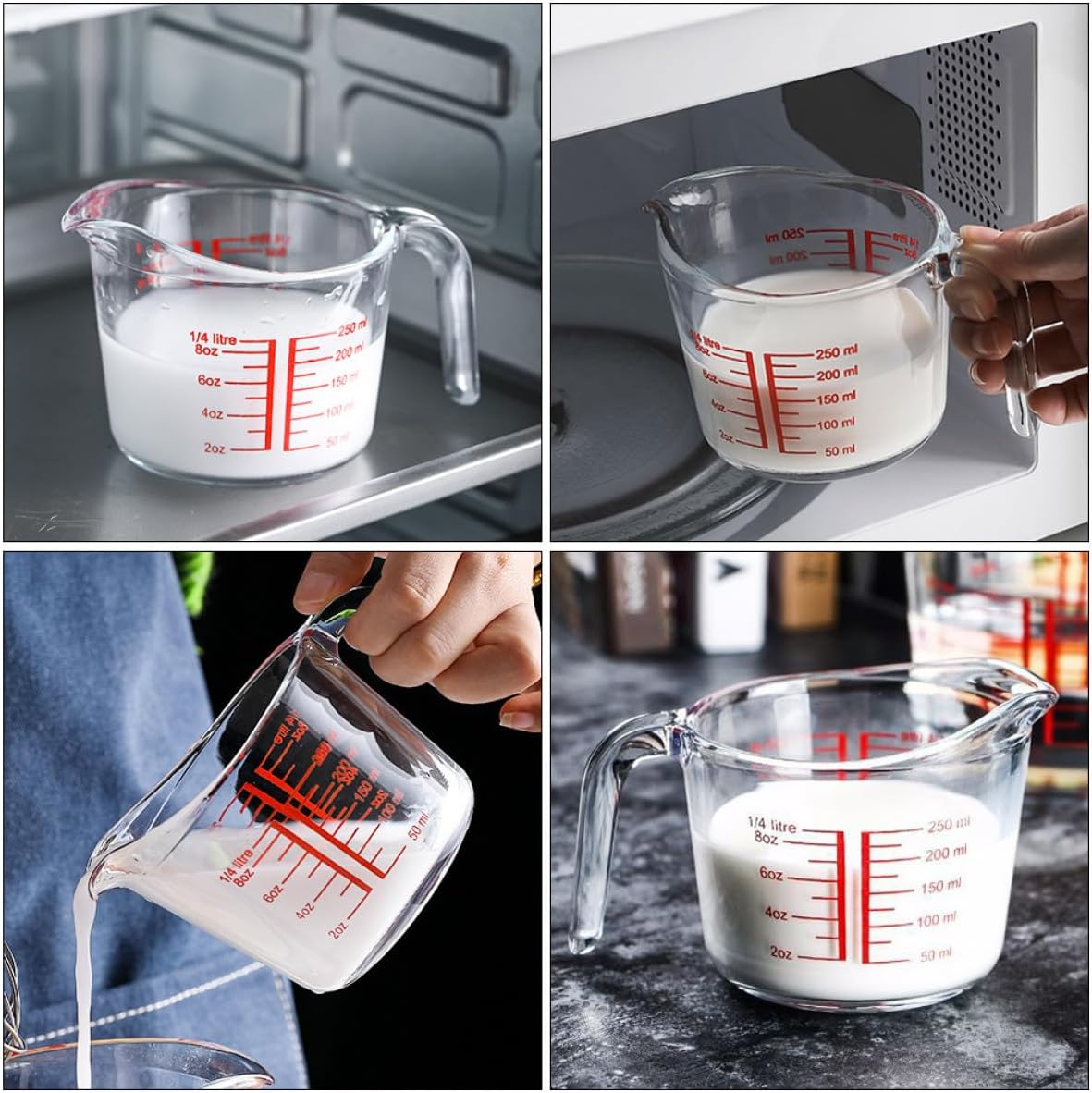 BESTYASH Tempered Glass Measuring Cup 0.25l Heat-resistant Glass Baking Tool with Scale Graduated Milk Measuring Jug for Kitchen Cooking