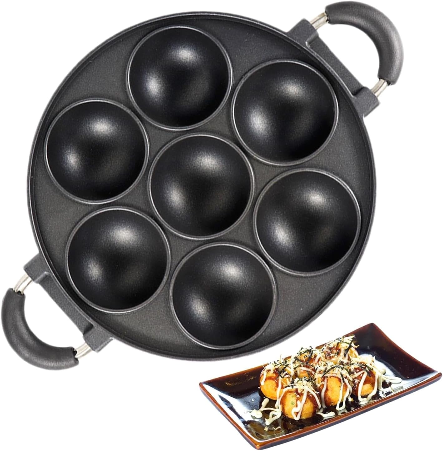 7-Cup Cast Iron Non-Stick Baking Pan for Fried Eggs, Muffins, Biscuits, Pancakes, and Scones