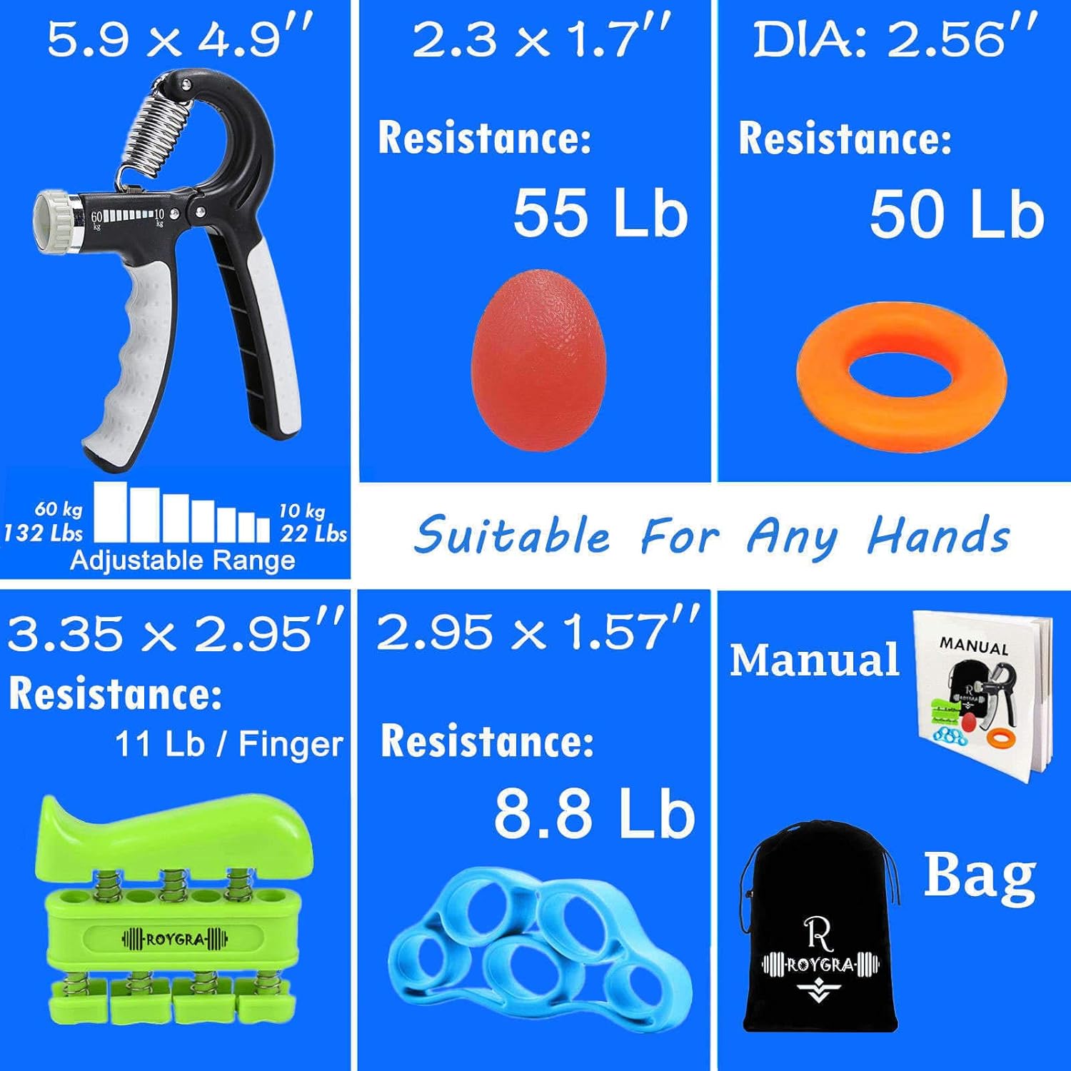 roygra Grip Strength Trainer, Forearm Workout, Hand Exerciser, Finger Strengthener - 5 Pack : Health & Household