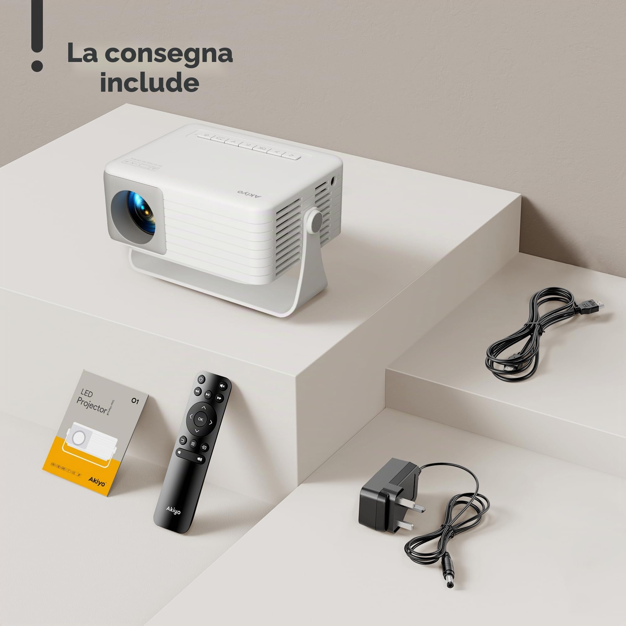 AKIYO O1 Mini Proiettore con Treppiede, Full HD 1080P, Regalo per Bambini