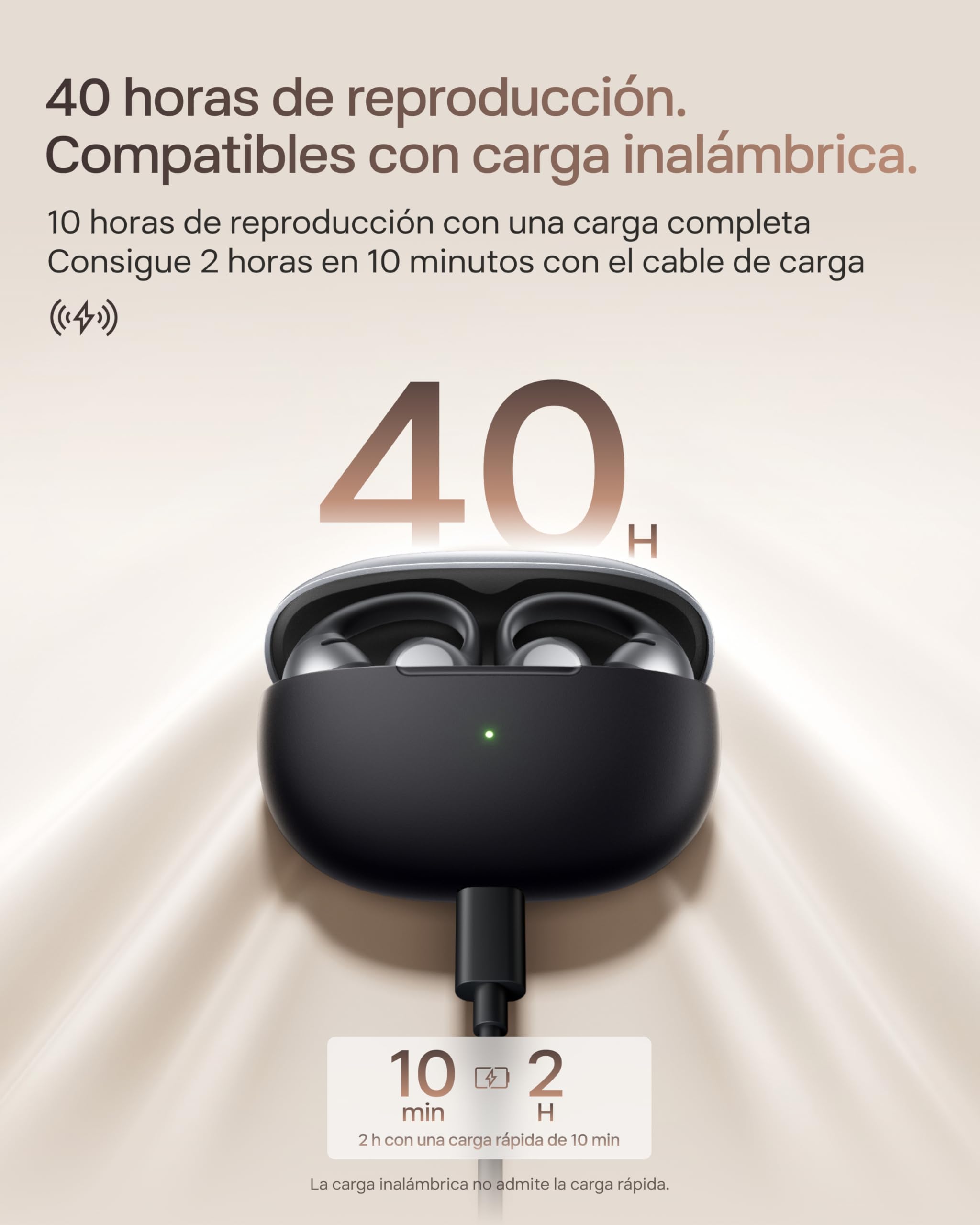 SHOKZ OpenDots One Auriculares Open-Ear Clip-on, Bluetooth 5.4, 6,5g, Negro | Dolby Audio Premium|4 Mics. con Cancelación Ruido|Ligeros 6,5g|40H de Batería|con Paño de Limpieza|Deportivos|Oído Abierto