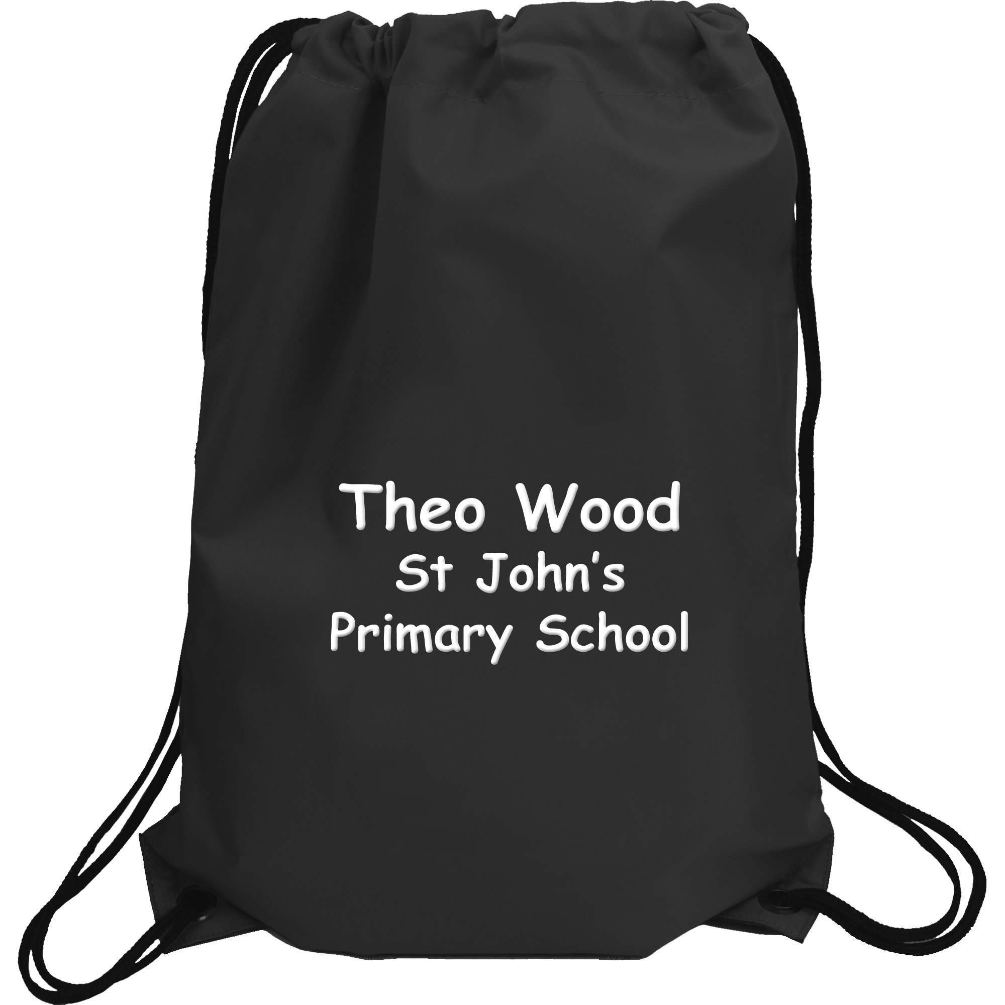 Personalised Name & School Sports PE Drawstring Gym & Swimming Bag (Black)