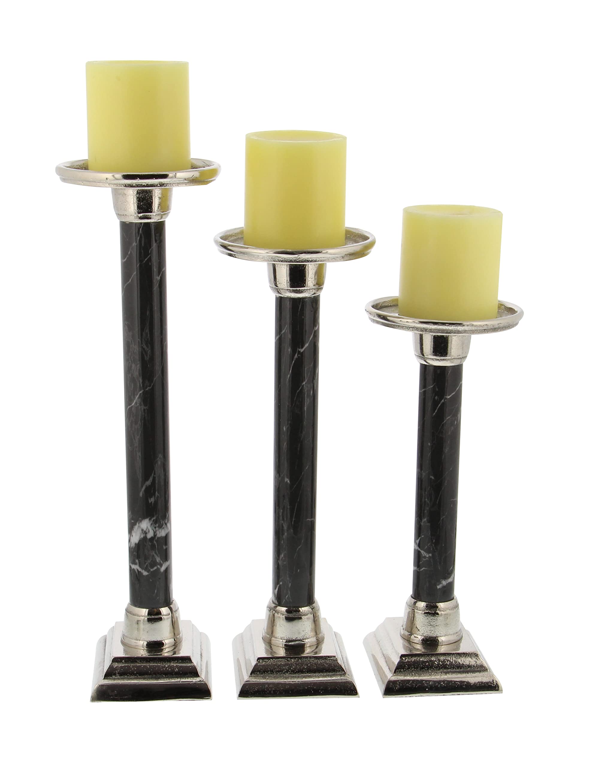 Deco 79 38039 Aluminum and Iron Candle Holders (Set of 3), 10" x 12" x 14", Black/White/Silver