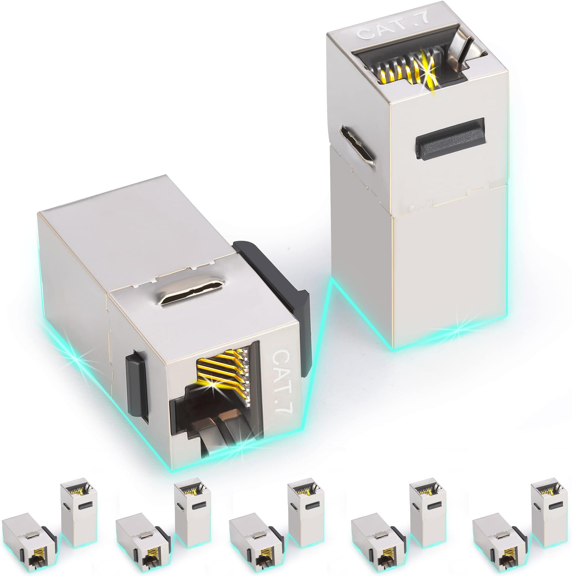Rapink RJ45 Coupler Keystone Jack Cat7 10G Support, Cat7 Female Keystone STP 12 PCS for Wall Plate and Patch Panel, Shielded Rj45 Jack Gold Plated for Cat7, Cat6, Cat6A, Cat5e, Cat5 Cabling