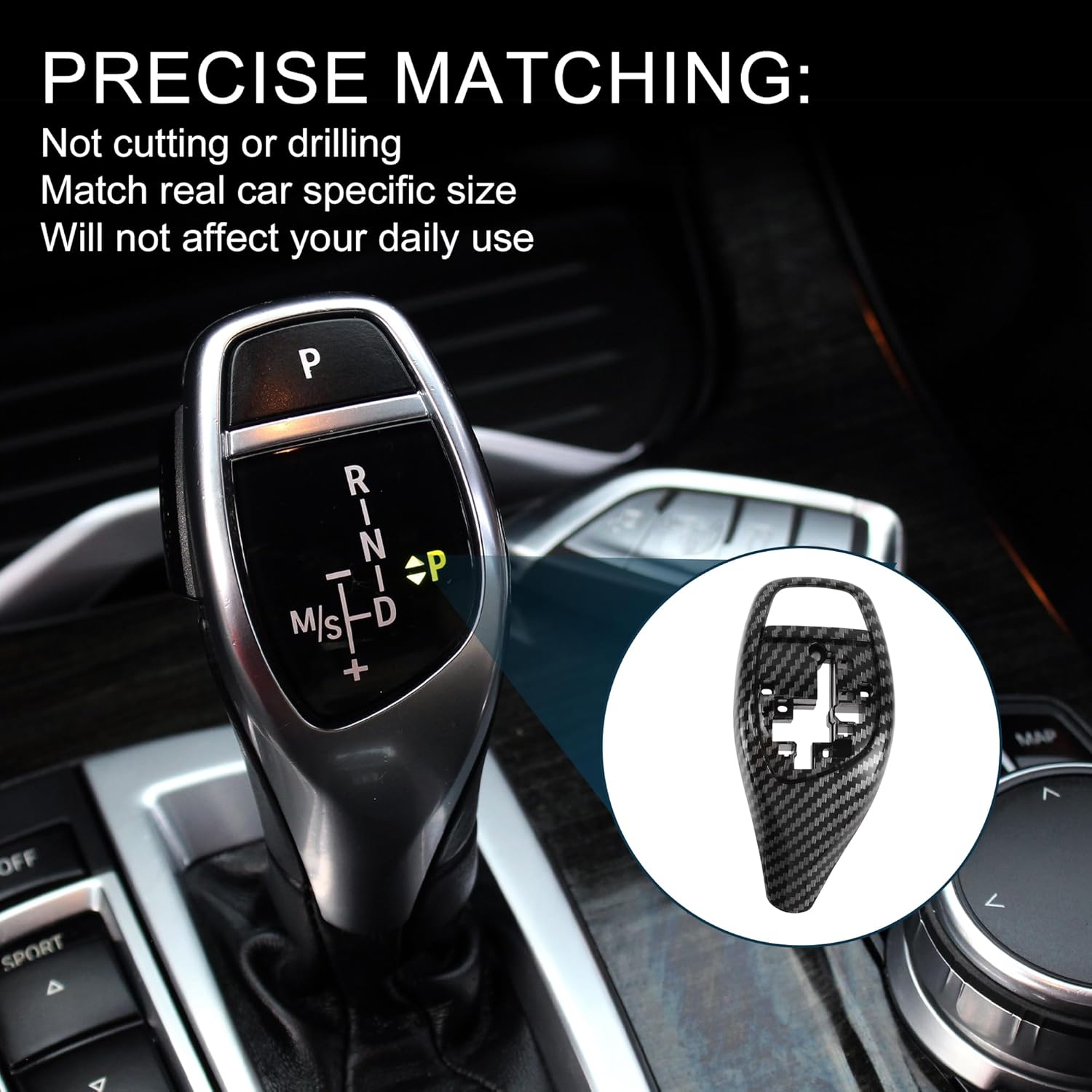 Gear Shift Knob Button Cover for BMW 1'F20 F21 Sport Version Waterproof Center Console Knob Trim Sticker Carbon Fiber Black Adhesive Backing 1 Set