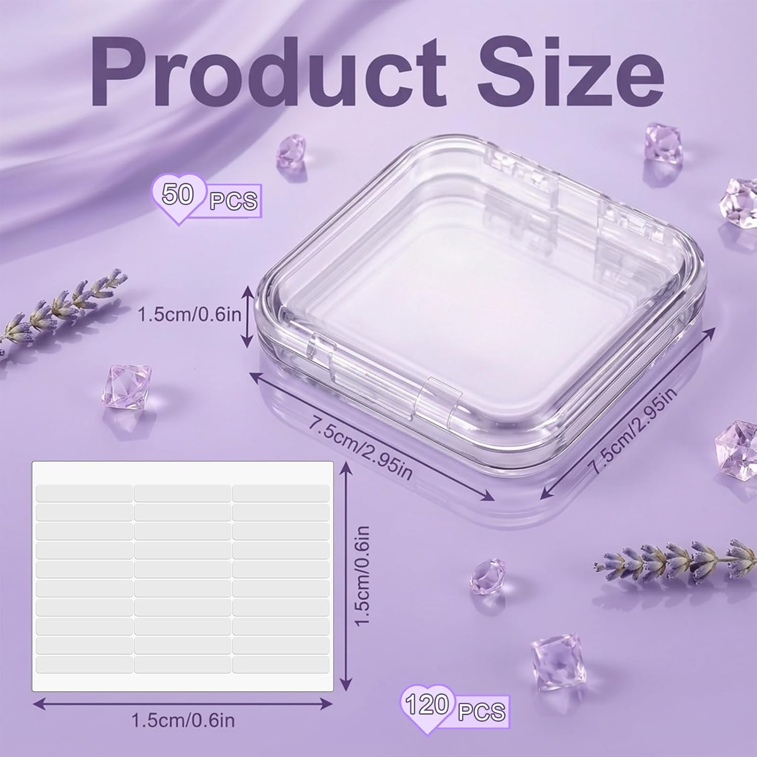50 Sets Press On Nail Storage Box, Clear Artificial Nail Display Case Acrylic Nail Boxes Press On Nail Packaging Box, 120 Adhesive Double Sided Tape Nail Box for Nail Salon Nail Art Business