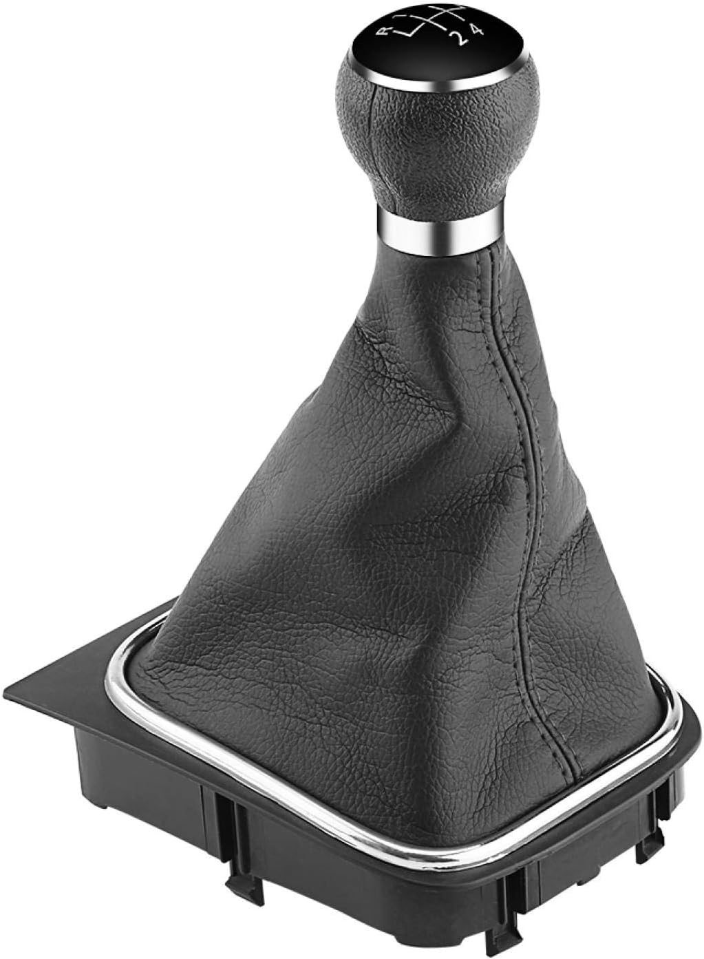 5-Speed Gear Lever Knob & Gaiter Kit, Black, Modern Style, Ambidextrous, Rectangular, Chrome Finish, Easy to Install, Durable, for 6 MK5 MK6 2005-2014