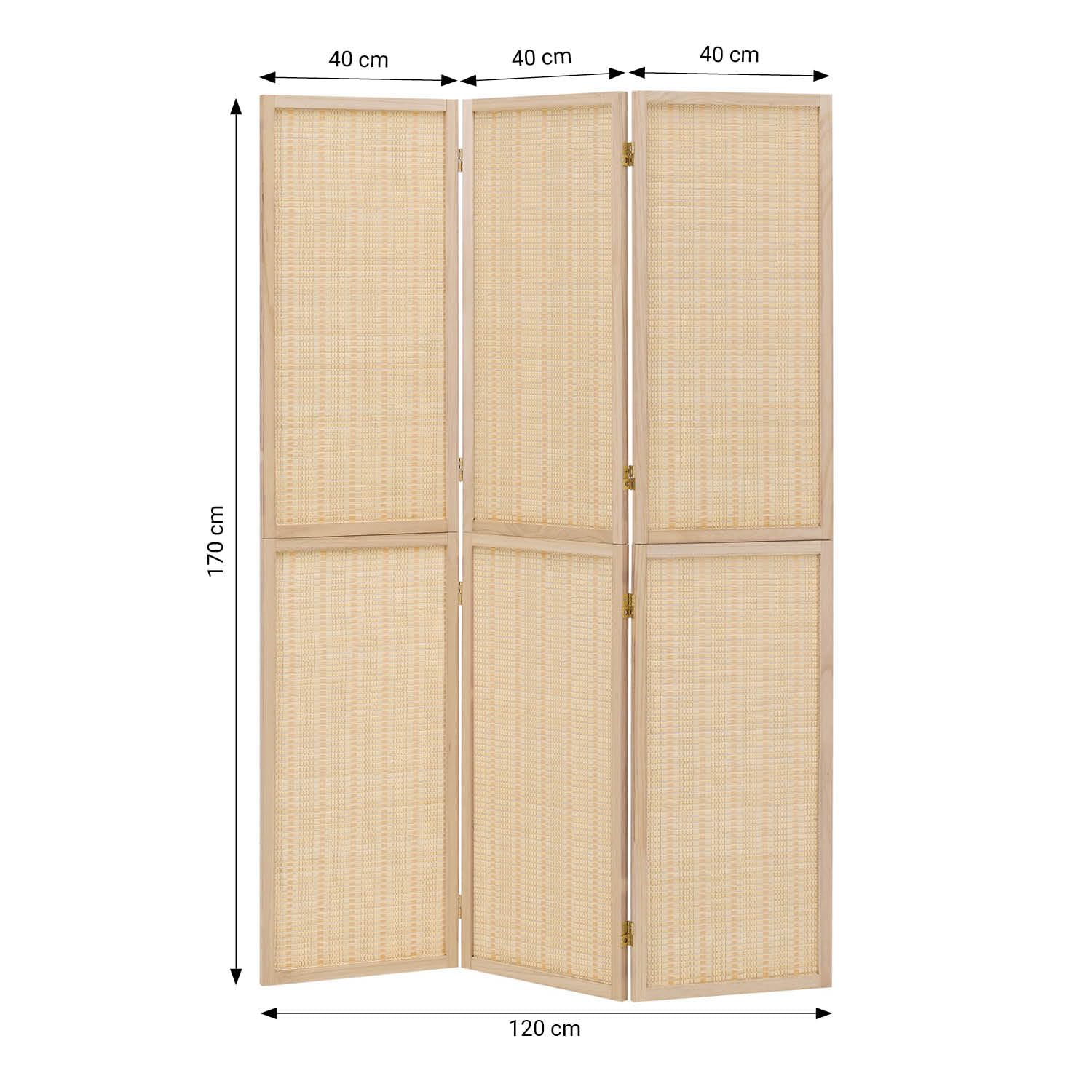 Homestyle4u Parawan, 3-częściowy parawan, do wnętrz, z drewna bambusowego, naturalnego, 120 x 170 cm, ścianka działowa, ochrona przed wzrokiem, wolnostojąca | artykuł 3032