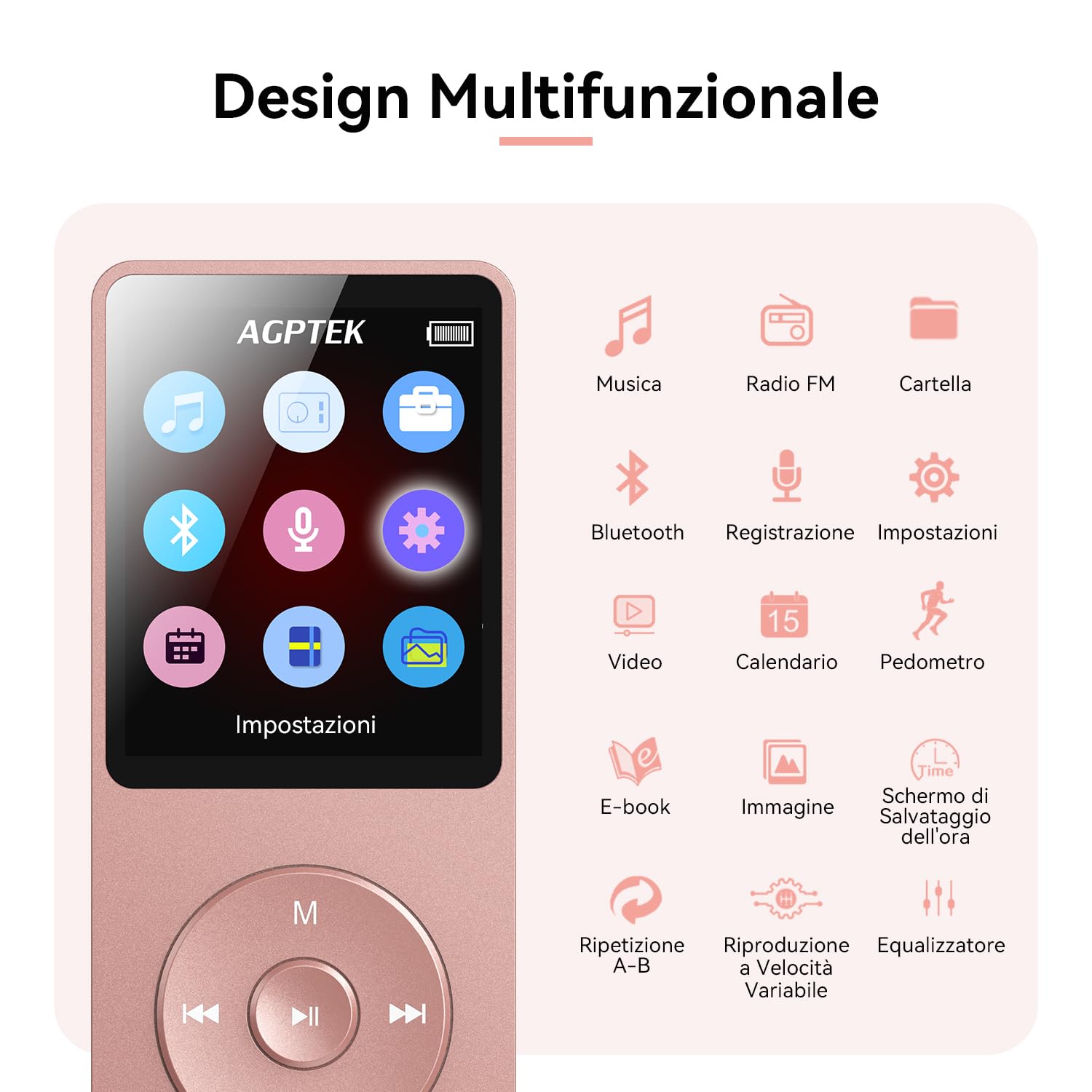AGPTEK Lettore MP3 32GB, Bluetooth 5.3, Lettore Musicale HiFi senza Perdite