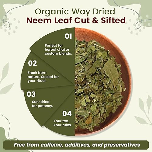 Miniatura 6 de Organic Way Hoja de neem cortada y tamizada  Té de hierbas  Hoja de neem premium  Certificado USDA  Sin OMG y sin gluten  Origen - India (4 oz - 14