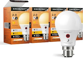 Dusk to Dawn LED Bulb with Dual Daylight Sensors  ON/Off Automatic Depends On Daylight Level   Night Light from Dusk Till Dawn   9 Watt   4 Pack [Energy Class F]
