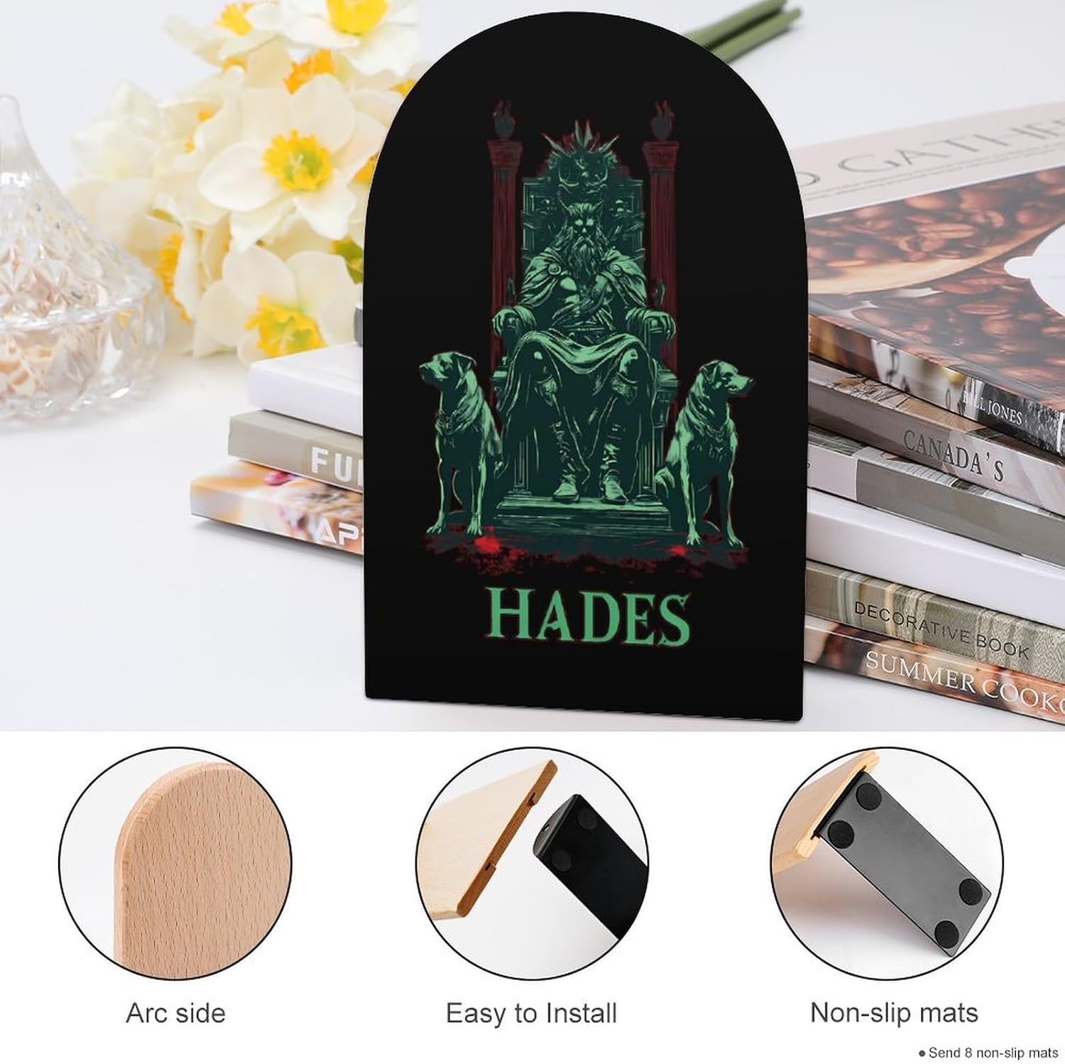 Hades Greek Mythology God Decorative Bookends for Shelves Wood 1 Pair Book Stands for Desk Home Office