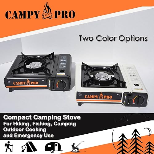 Miniatura 9 de Estufa de gas butano portátil con encendido automático y estuche de transporte, estufa compacta para acampar, senderismo, cocina al aire libre y uso