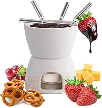 joeji's Kitchen 7 in 1 Chocolate Fondue Set - Complete Cheese Fondue Sets with Fondue Pot Candle & 4 Forks - Non Electric Fondue Set Heated with a Tealight - Dishwasher-Safe Fondue Mug