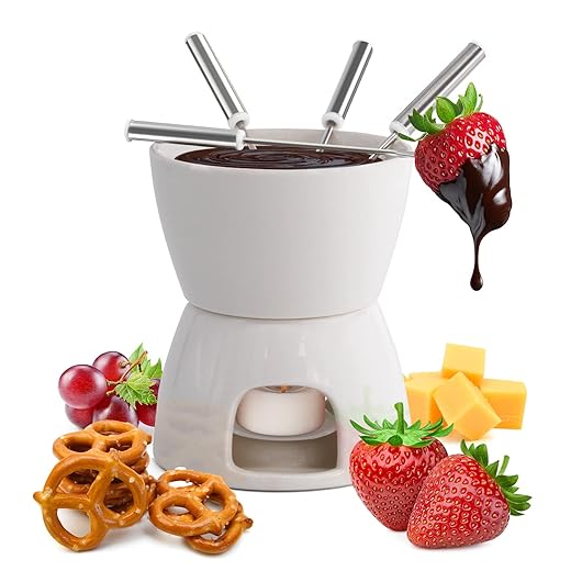 joeji's Kitchen Schoko Fondueset Keramik mini Schokofondue Käsefondue Fondue Set Topf Kerze & Gabel für Fondue mit Teelicht