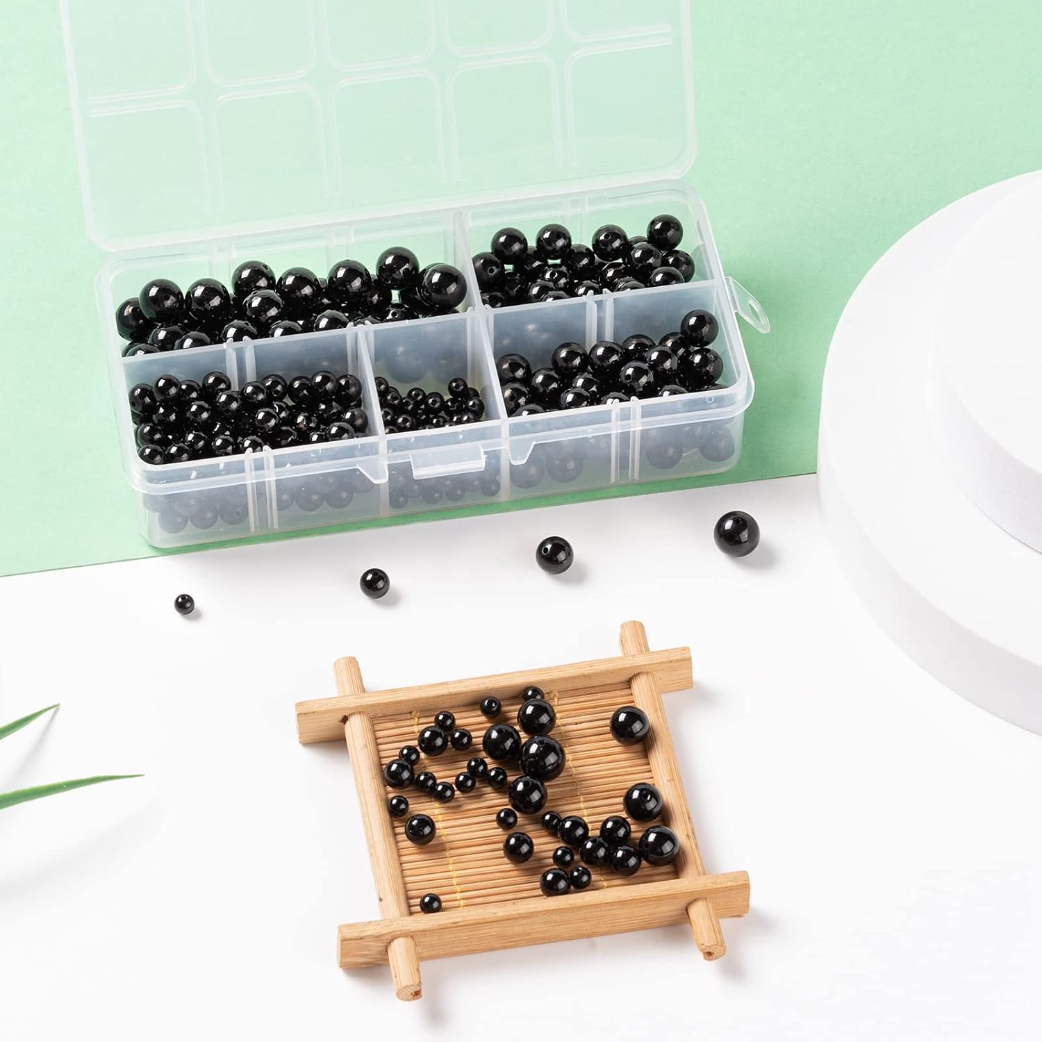 1Box/340Pcs Natural Round Black Tourmaline Beads 4mm/6mm/8mm/10mm Dyed Heated Loose Stone Beads Spacers for Jewelry Making Mixed Size Necklace Bracelet Earring Charms (Tourmaline)