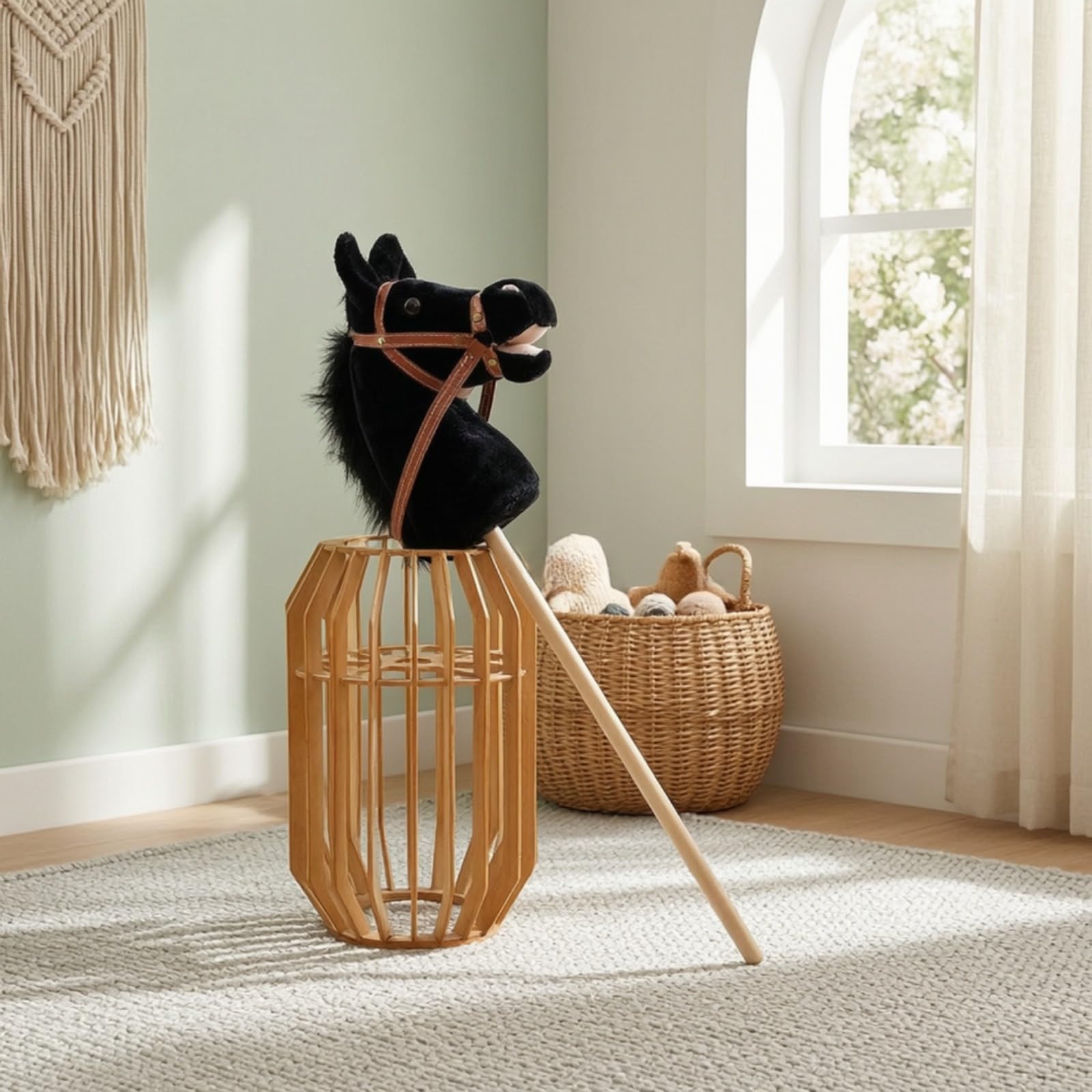 Testa Equina di Peluche con Bastone Musicale Cavalluccio con Bastone Morbido a Spina per Bambini dei Cavalli, Gioco al Chiuso