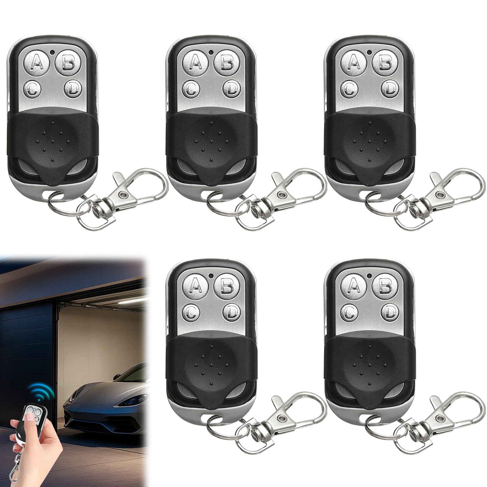 5PCS Universal Garage Door Remote, 433MHz Remote, Wireless Gate Fob, Garage Door Opener, Durable 4-Button Cloning Key for Roller Shutters & Automatic Gate Systems