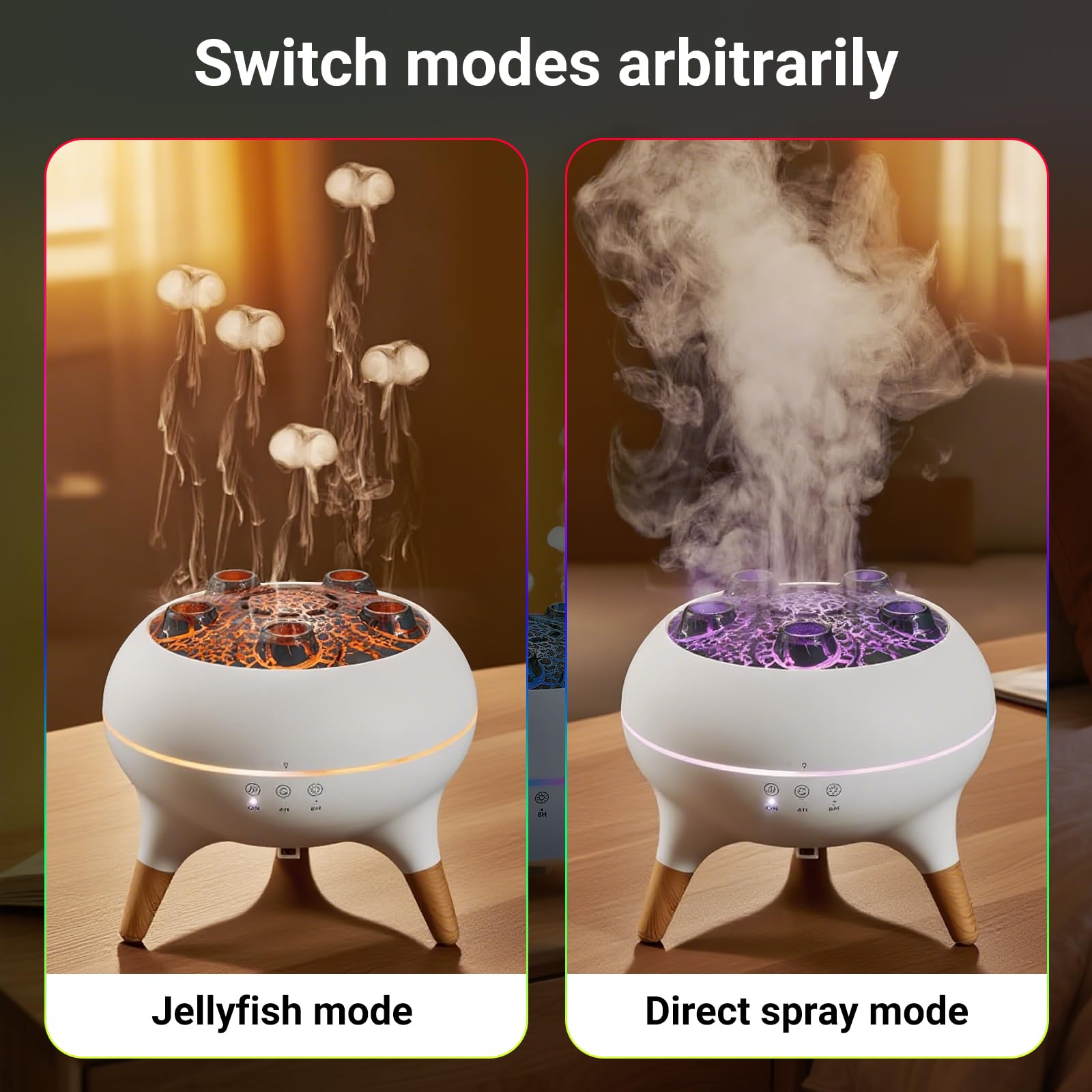 Diffusore Di Aromi, Diffusore Di Oli Essenziali Con Effetto Fiamma, Umidificatore D'Aria Diffuso, 3 Timer, 7 Colori, Umidificatore A Nebbia Per Casa