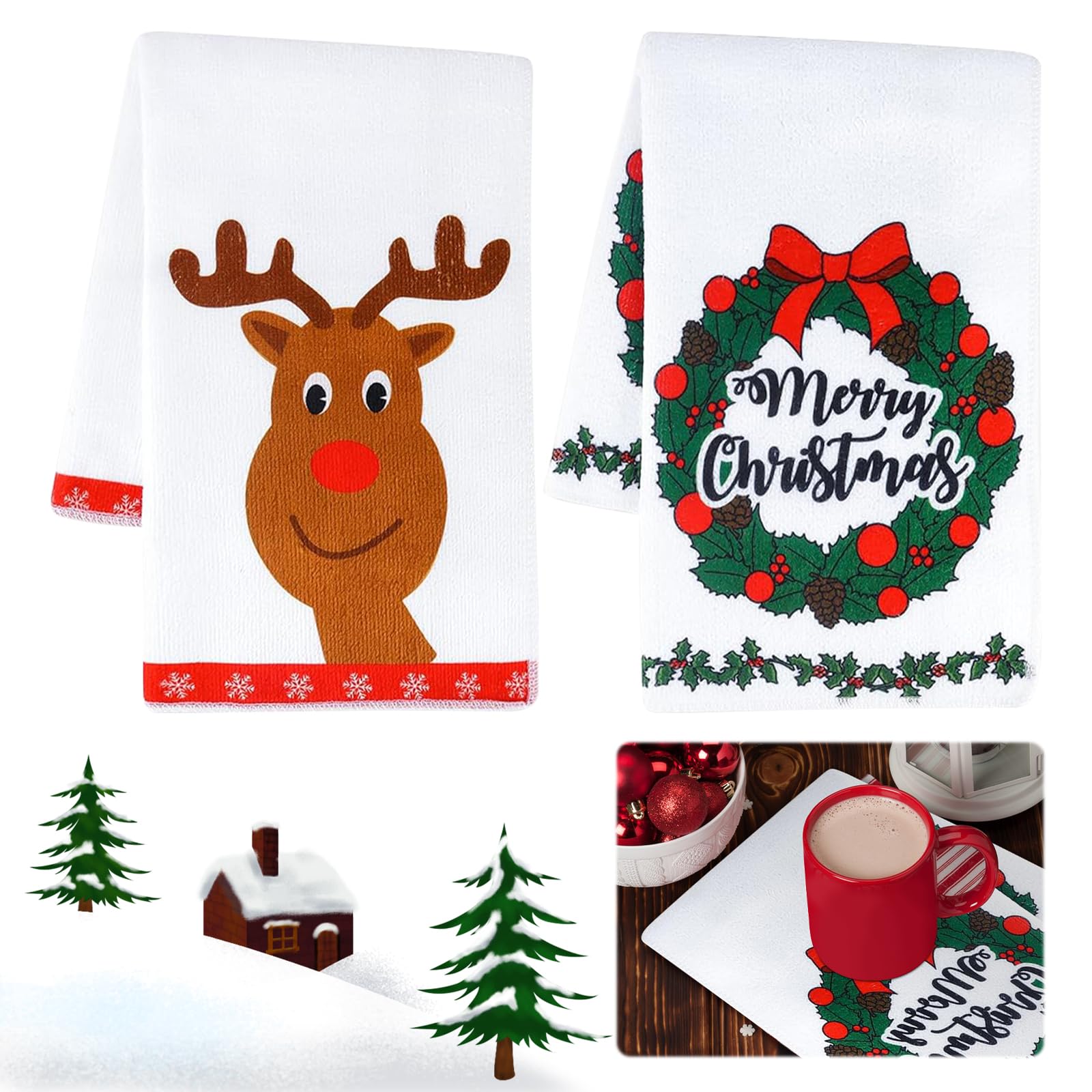 MILIAFLICK Paños de cocina Navidad Navidad 60 x 40 cm toalla de cocina Navidad toalla Navidad renos Navidad toallas de cocina decoración de invierno toallas (A)