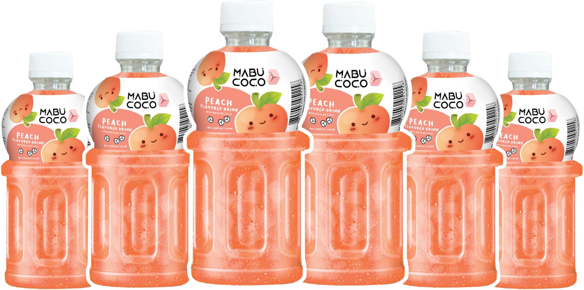 Mabu Coco Peach Juice with 25% Nata De Coco, Energy Booster, Fresh Fruit Juice, No Added Preservatives and Artificial Colours - Pack of 6 (320ml Each)
