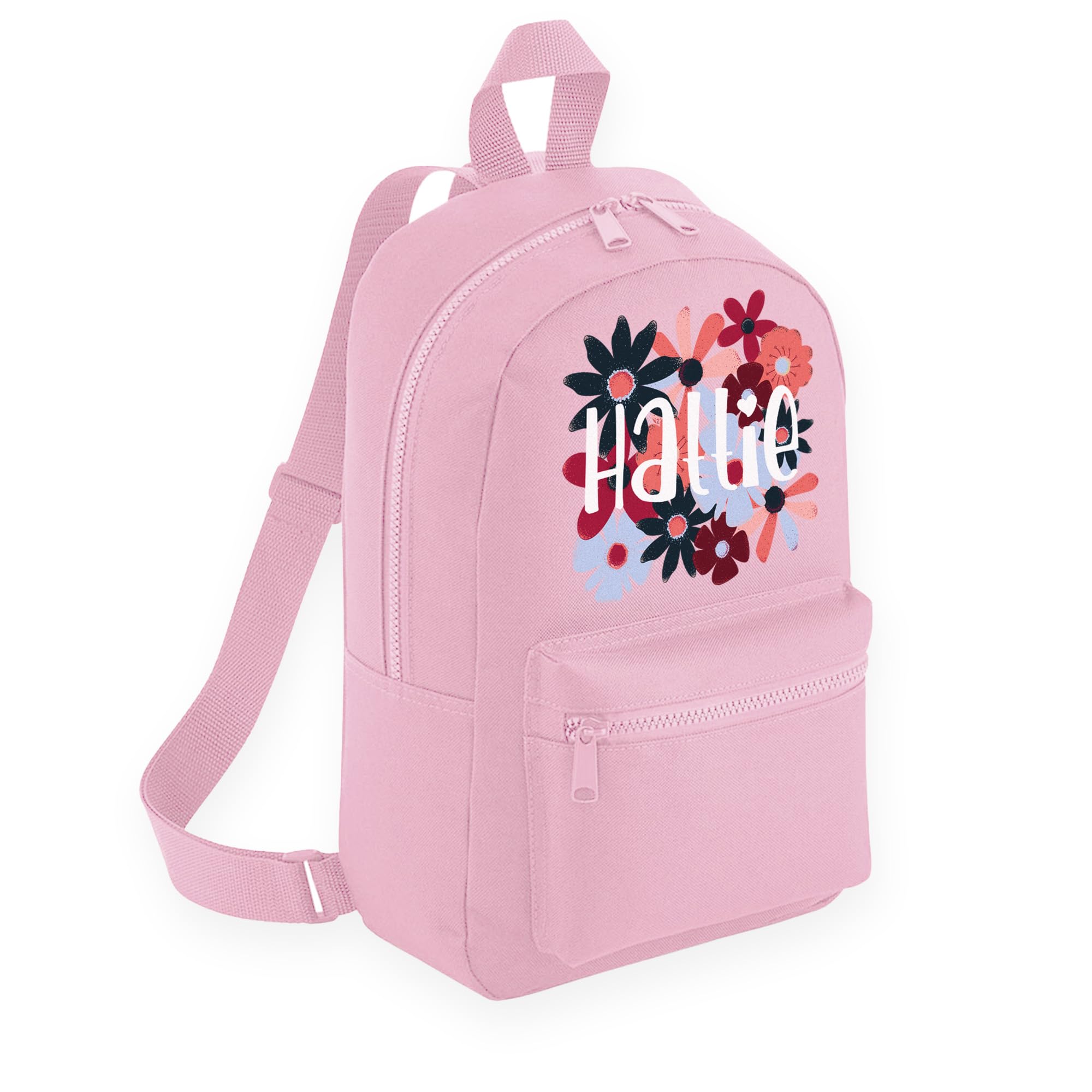 A1 Graphics Ltd Personalised Floral Kids Backpack Custom with Name Choice of Colours Flowers School Bag with Adjustable Straps For Chrildren & Toddlers (Powder Pink)