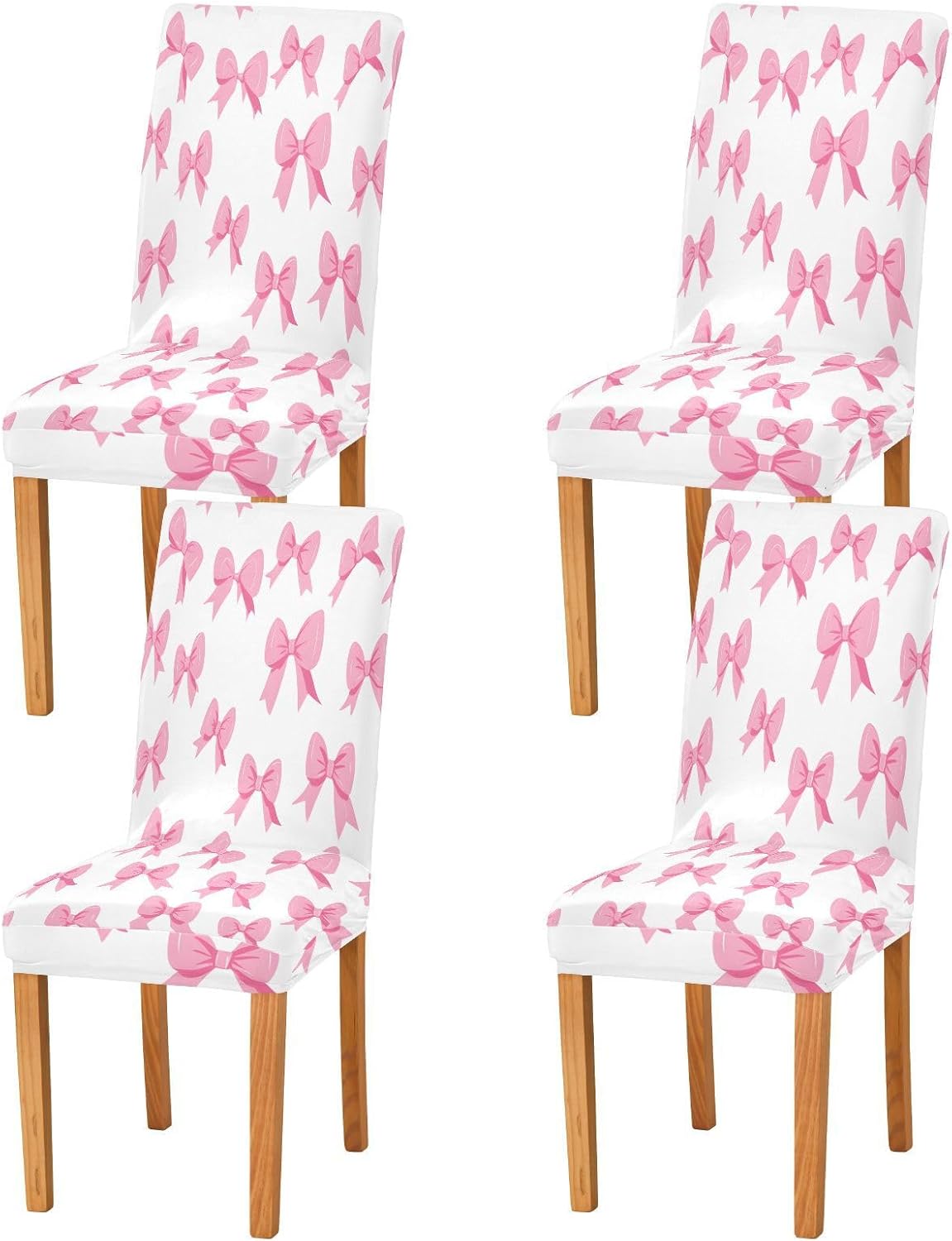 ALAZA Chair Covers for Dining Room, Pink Bow White Background Pattern Stretch Chair Cover Sets Chair Protector Removable Washable for Ktichen Restaurant Hotel