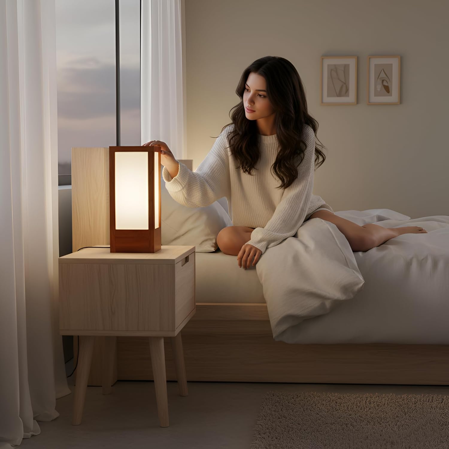 Modern Frosted Glass Wooden Table Lamp for Living Rooms, Bedrooms, Kids Room, Study, Bedside - Brown