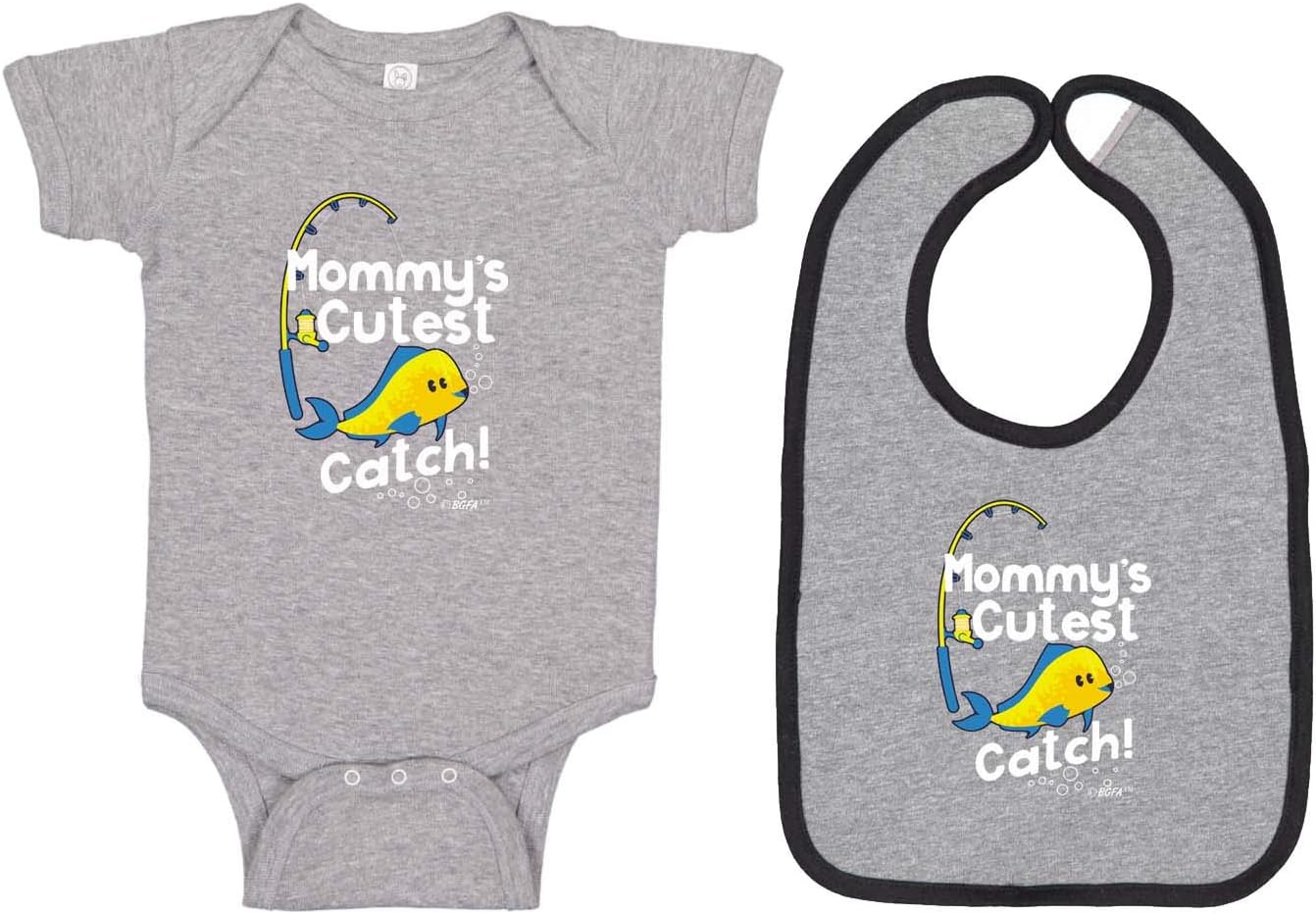 Mommy's Cutest Catch (Blue) New Mom Gifts Baby Bodysuit Bib Bundle