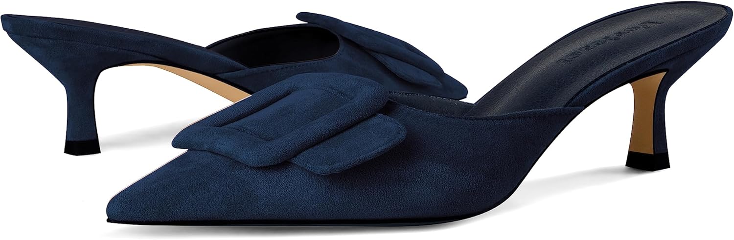 Fericzot Mule Slippers for Women,Slingback Buckle Pumps Pointed Toe Kitten Heels Shoes Slides Backless Dress Sandals