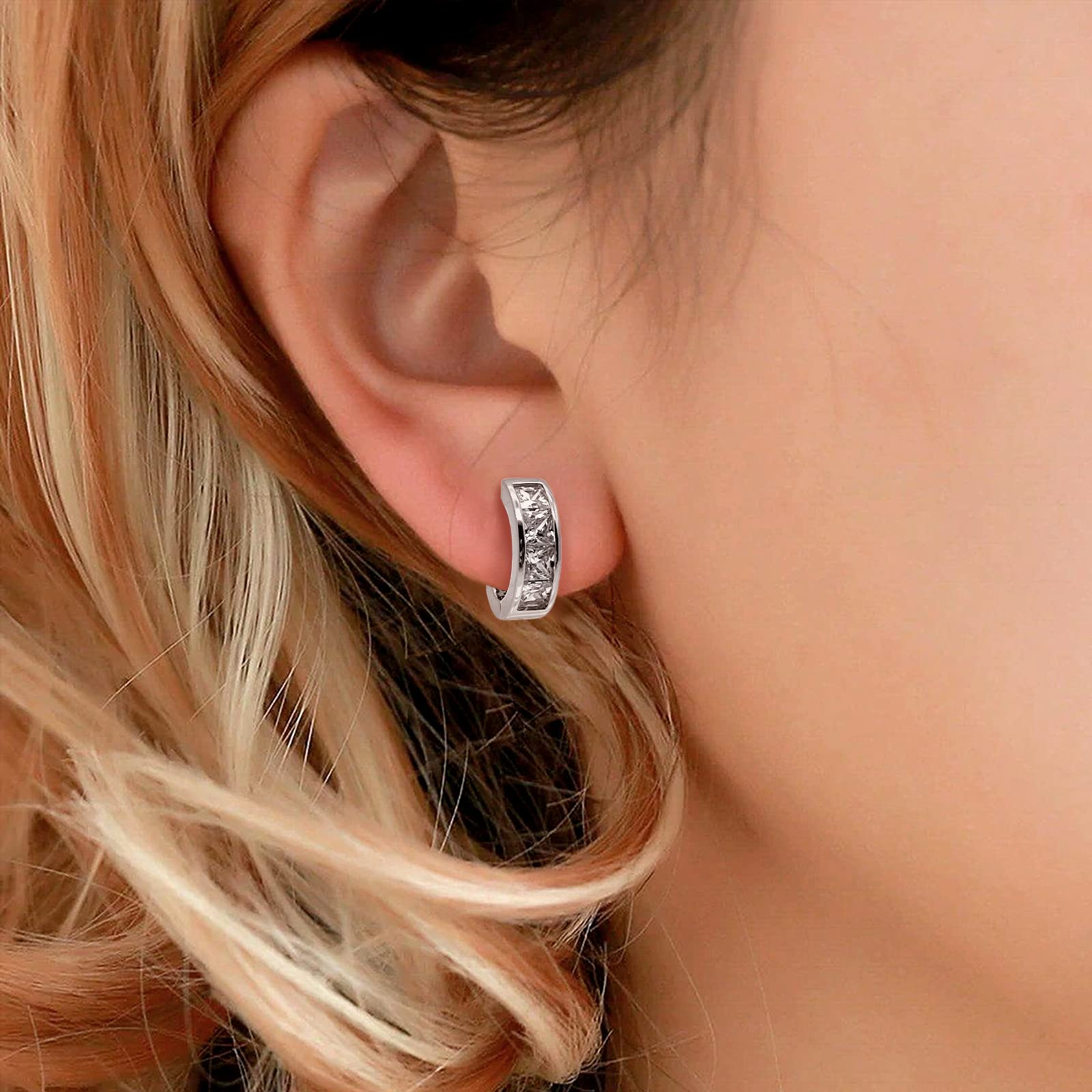 JEROOT Titan Magnettherapie Ohrringe für Damen, Creolen Sterling Silber mit Zirkonia (3500 Gauss)