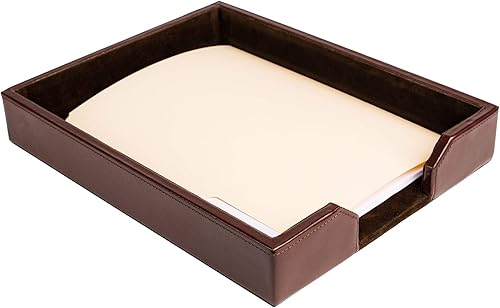 Miniatura 8 de DACASSO Bonded Leather Desktop Letter Tray - Luxury Letter Holder & Paper Organizer for Desk - Office Organization & Executive Desk Decor - (Dark