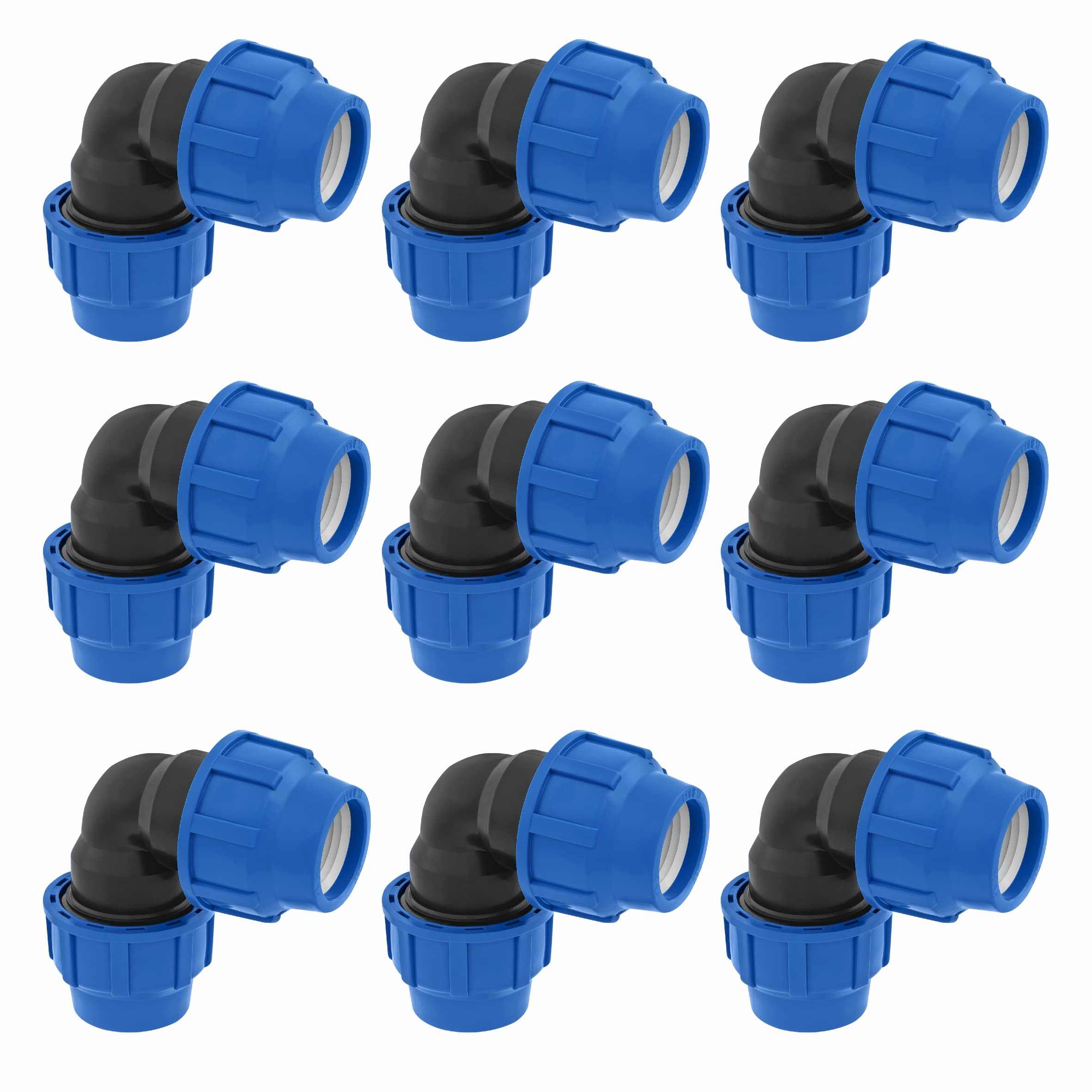 SmartProduct 25mm PE Rohr Verschraubung Winkel 90 Grad PN16 DVGW Trinkwasser zertifiziert – 25 mm Klemmverbinder für Innen- und Außeninstallationen – PP Kupplung für PE80 PE100 Rohren - 9er-Pack