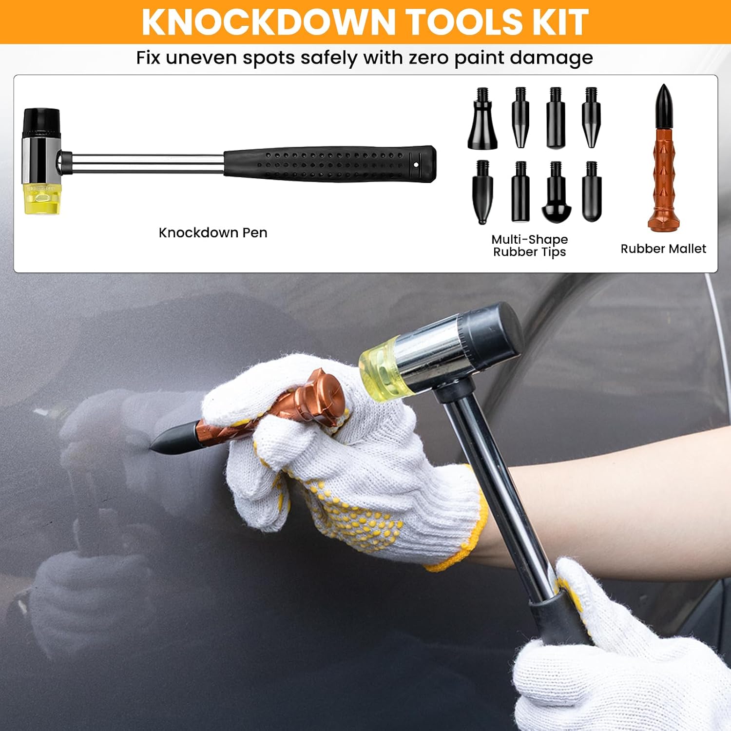 190PCS Car Dent Puller Kit, Professional Paintless Dent Removal Kit, Dent Repair Kit with Golden Dent Lifter, Dent Remover Tool for Car Dents, Door Ding, Hail Damage Repair