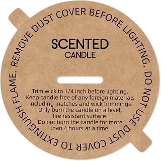 CandMak Candle Dust Covers, 160pcs Printed Kraft Card Candle Dust Lid with Pull Tab for Candle Making (2.375")