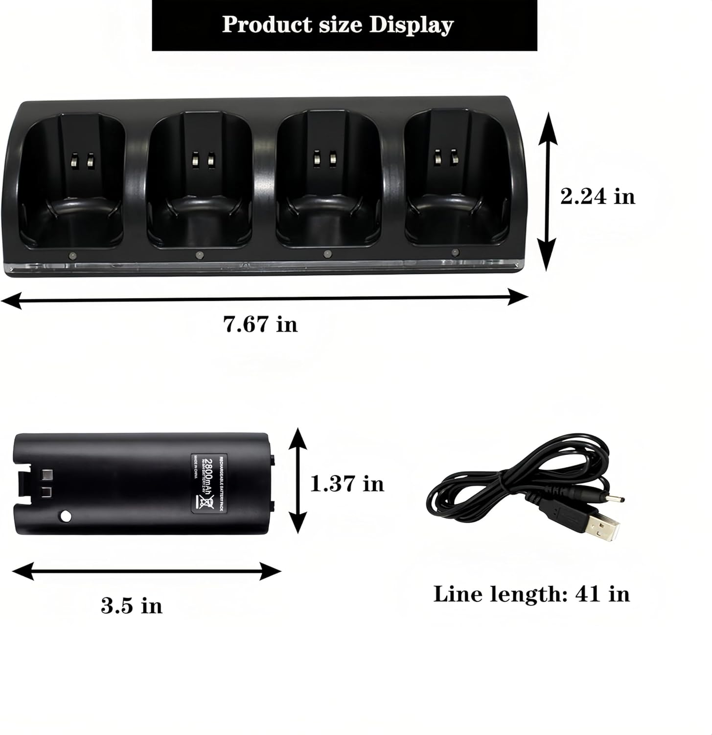Controller Charger Station for Wii Remotes - Dock Charging Station with 4 Pack 2800mAh Rechargeable Battery, Fast Charging Dock for Wii Controllers (Black)